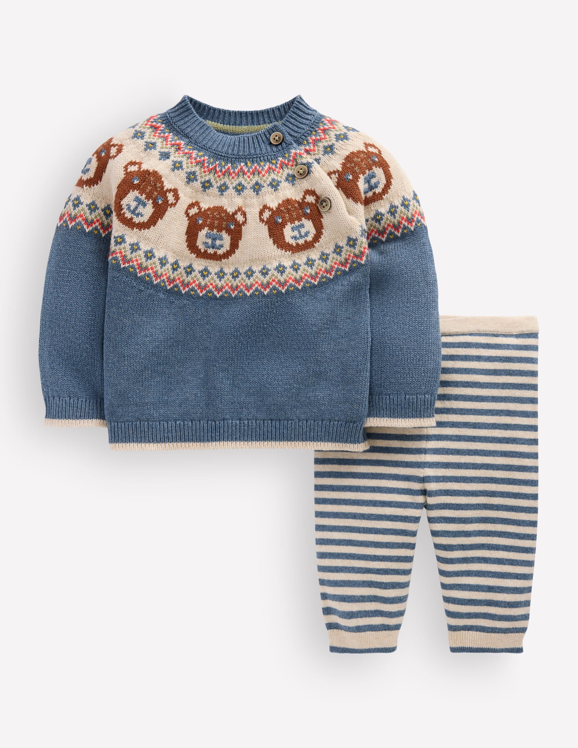 Fair Isle Knitted Play Set-Denim Blue Bear Fair Isle - Image 1