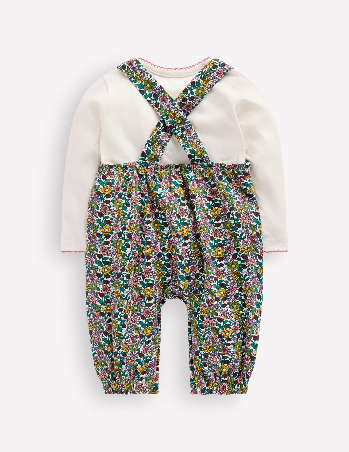 Jersey Dungarees Set-Raspberry Multi Floral - Image 3