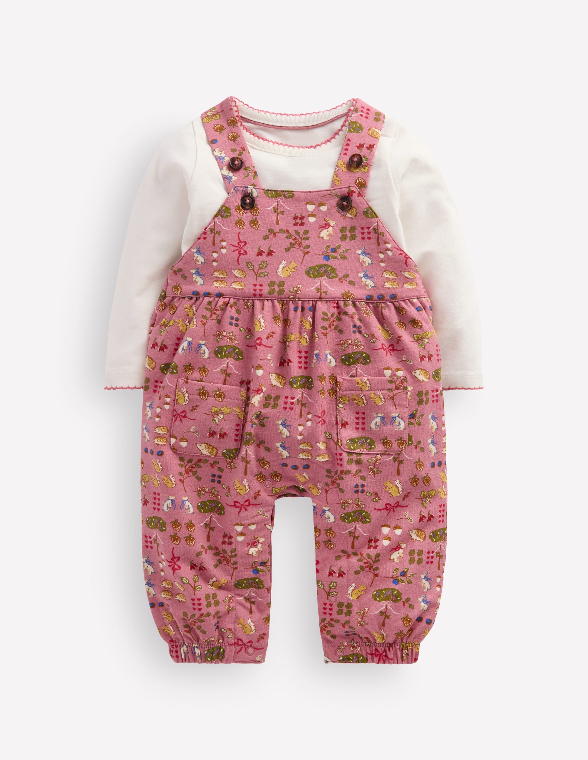 Jersey Dungarees Set-Pink Woodland-1
