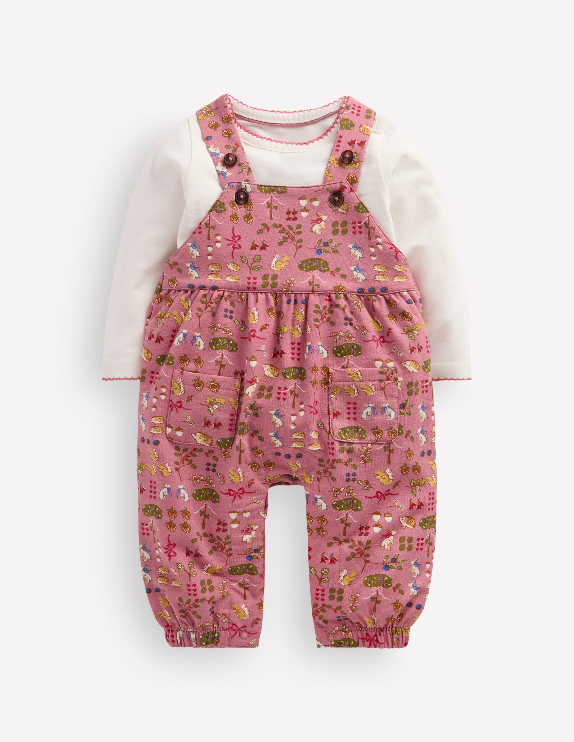 Jersey Dungarees Set-Pink Woodland - Image 1