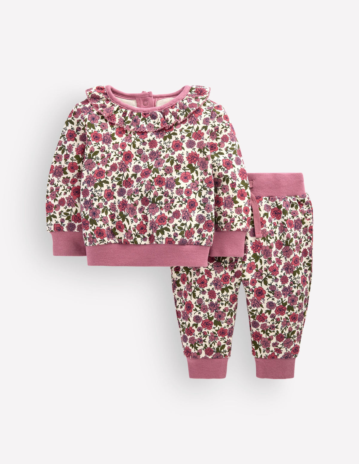 Ruffle Neck Sweatshirt Set-Vintage Pink Flowerbed - Image 1