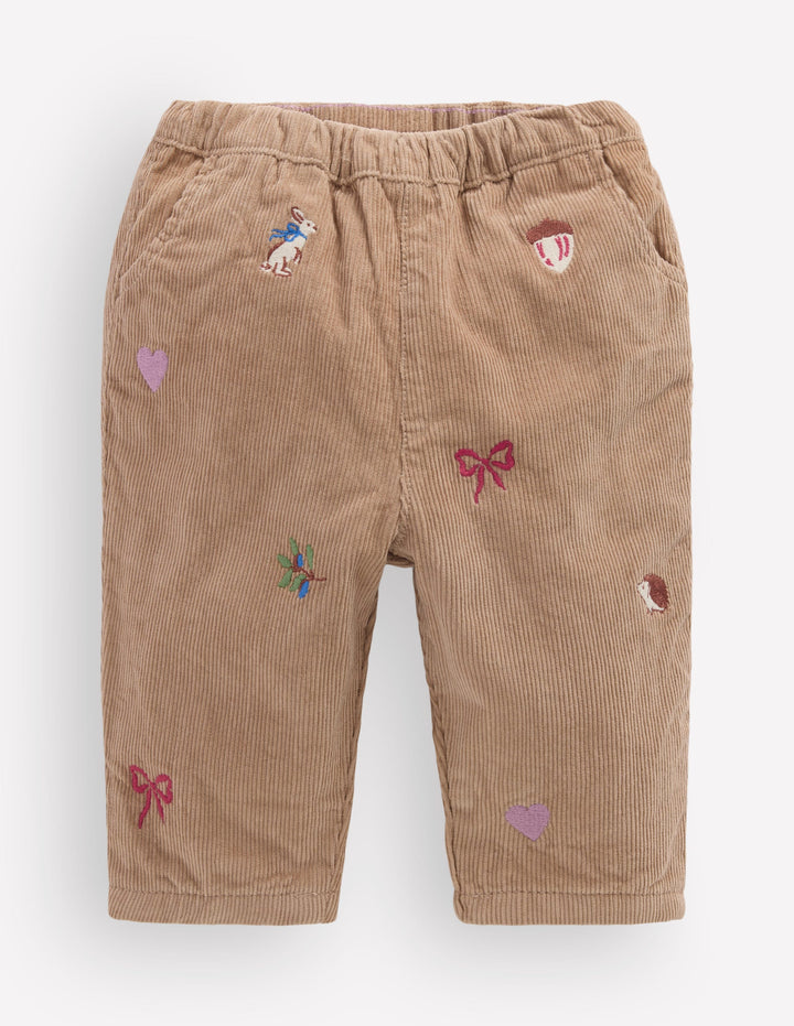 Cotton Cord Trousers-Embroidered Taupe