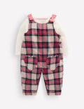 Woven Dungarees Set-Oatmeal Check