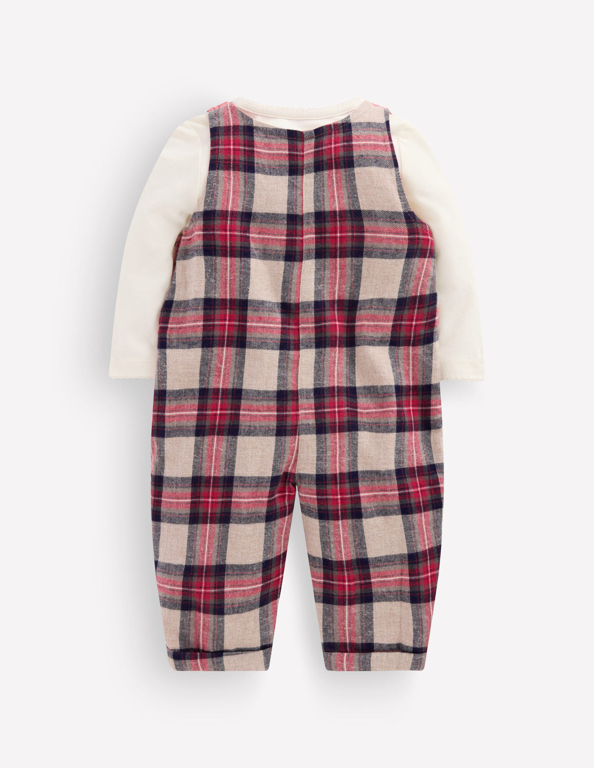 Woven Dungarees Set-Oatmeal Check - Image 3