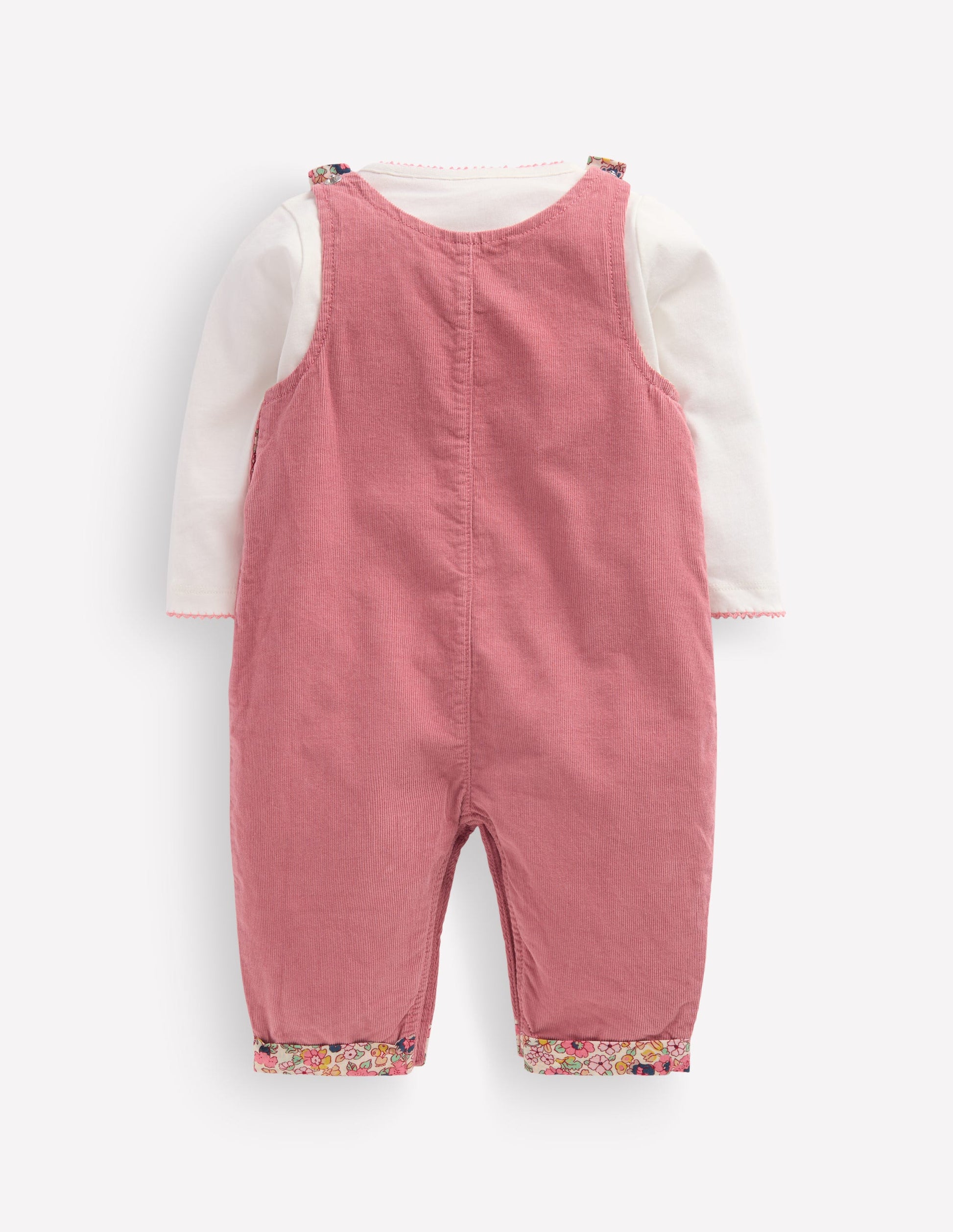 Woven Dungarees Set-Formica Pink Floral Embroidery-2