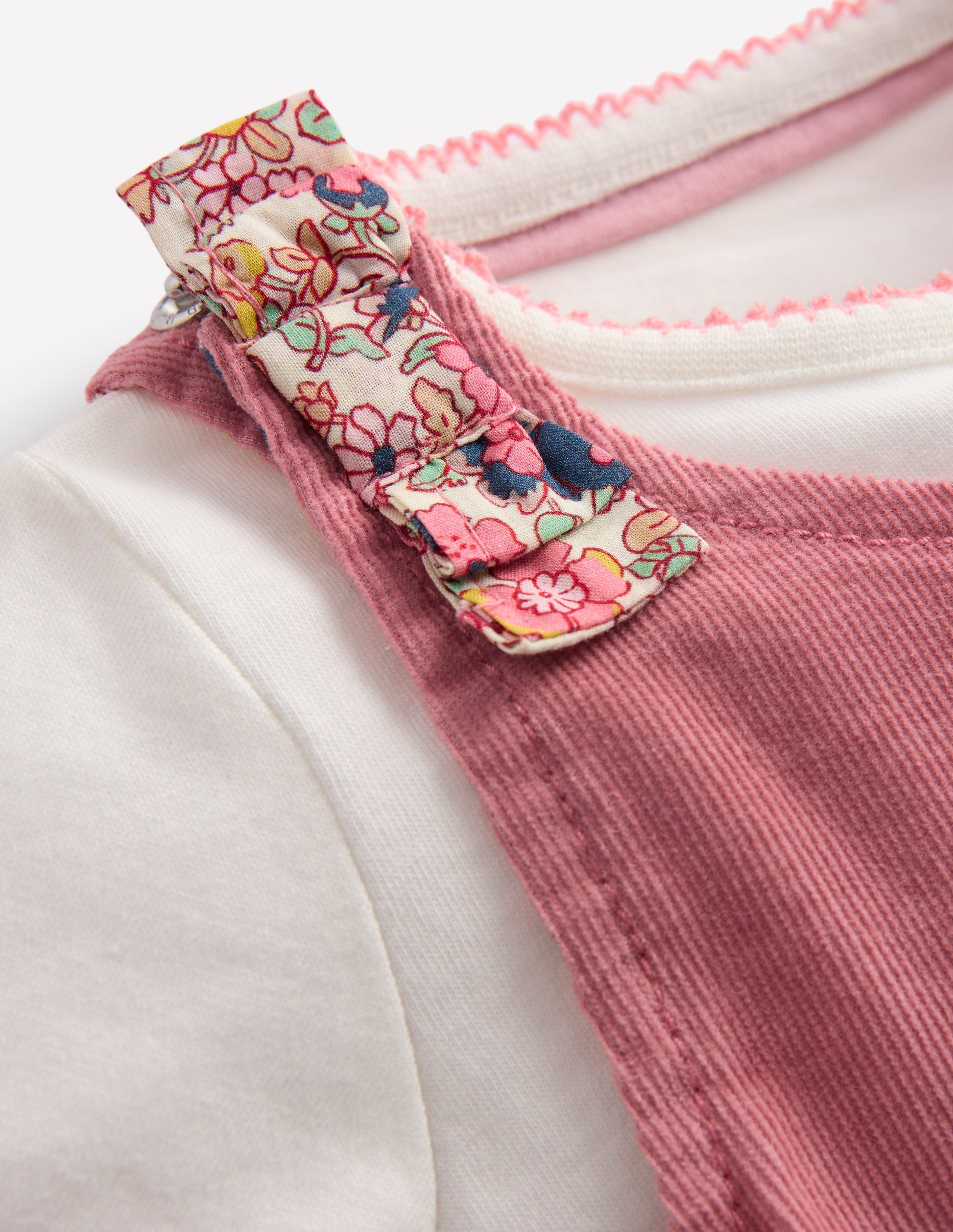 Woven Dungarees Set-Formica Pink Floral Embroidery-3