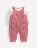 Woven Dungarees Set-Formica Pink Floral Embroidery
