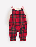Woven Dungarees Set-Red Check