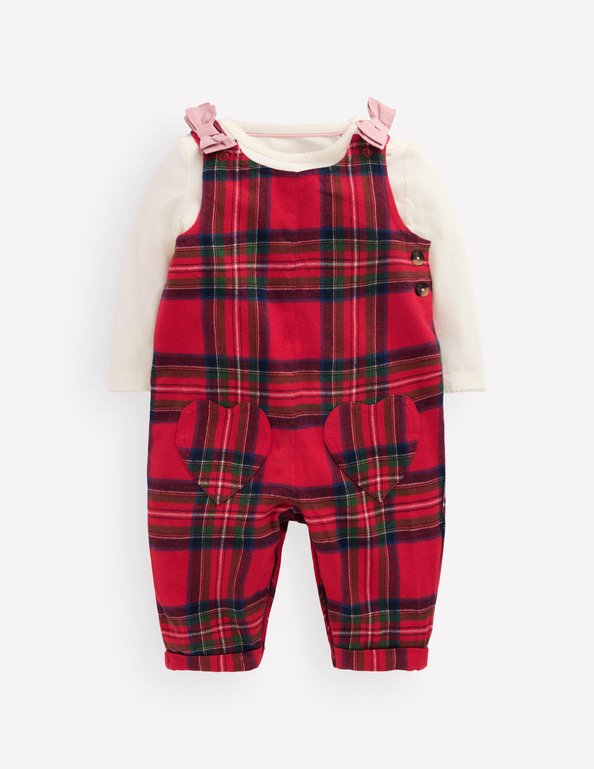 Woven Dungarees Set-Red Check-1