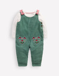 Woven Dungarees Set-Larch Green Festive Embroidery