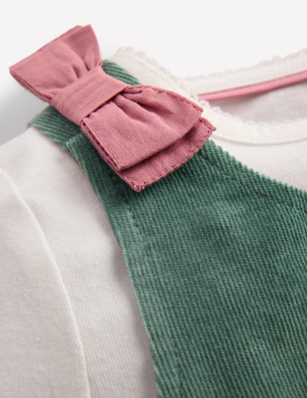 Woven Dungarees Set-Larch Green Festive Embroidery - Image 2