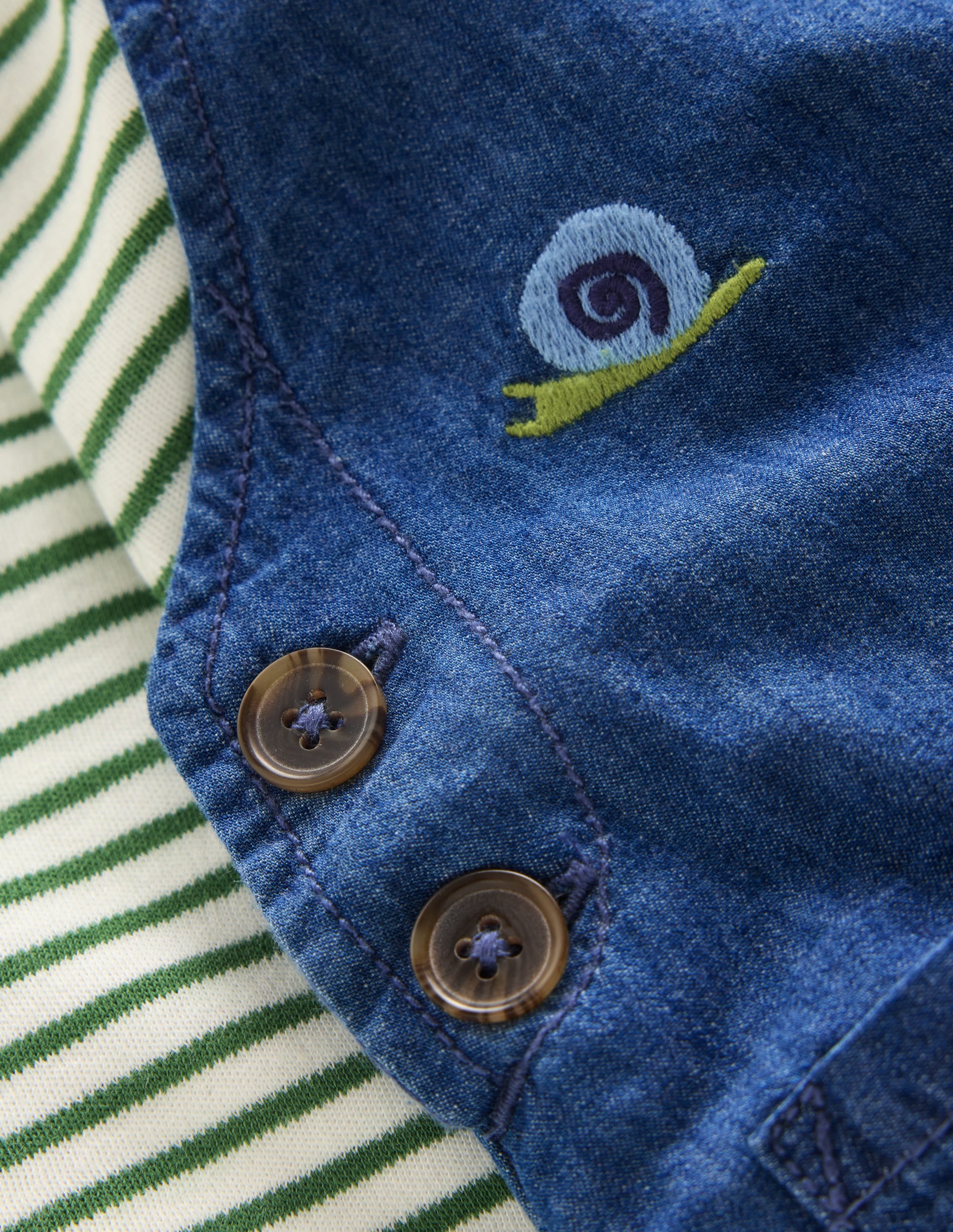 Woven Dungarees Set-Denim Woodland Embroidery - Image 3