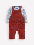 Woven Dungarees Set-Brick Red Tractors