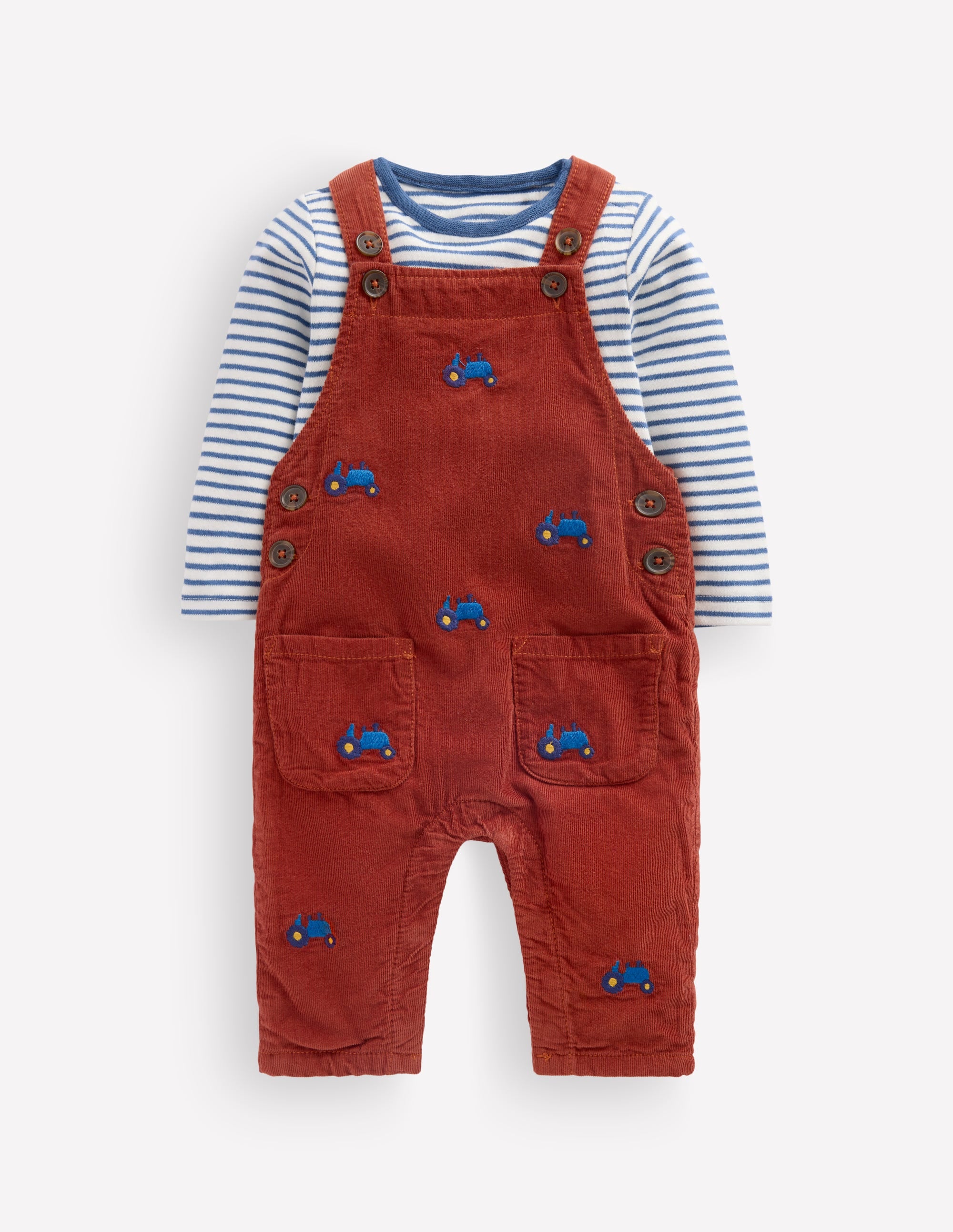 Woven Dungarees Set-Brick Red Tractors - Image 1