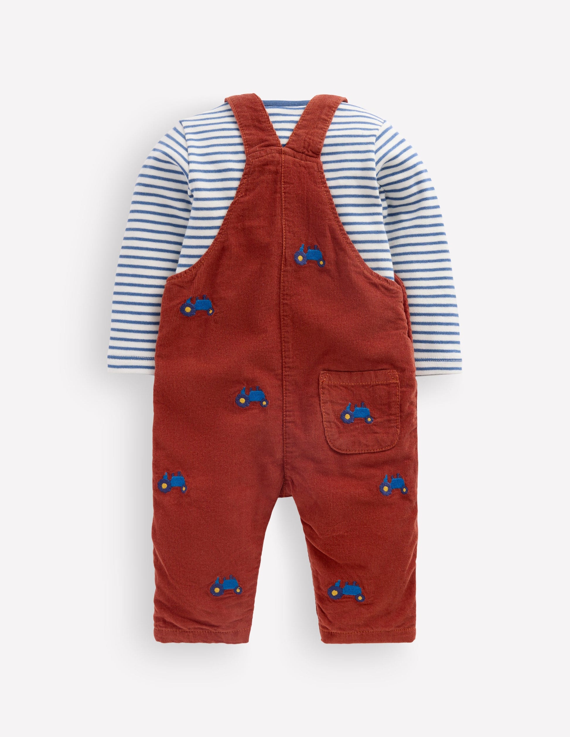 Woven Dungarees Set-Brick Red Tractors-2