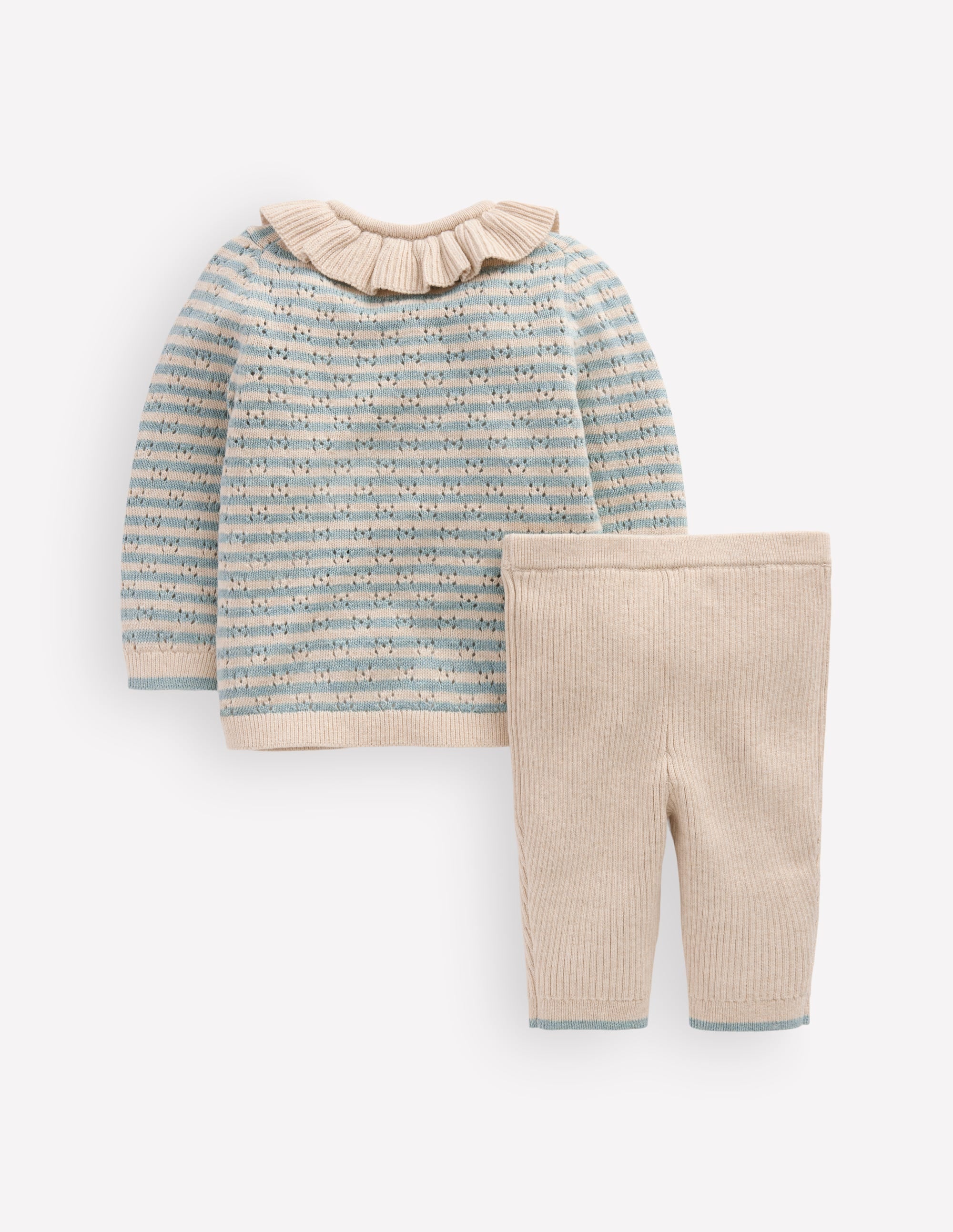 Pointelle Knitted Play Set-Harbor Grey/Oatmeal Marl - Image 2