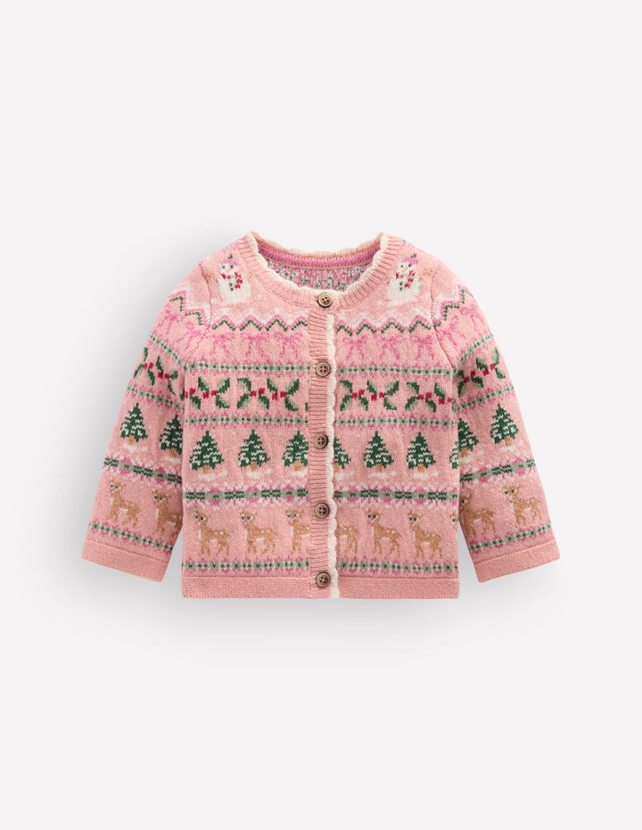 Fair Isle Cardigan-Vintage Pink Festive Fair Isle