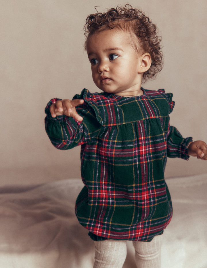 Woven Bubble Romper-Green/Red Check