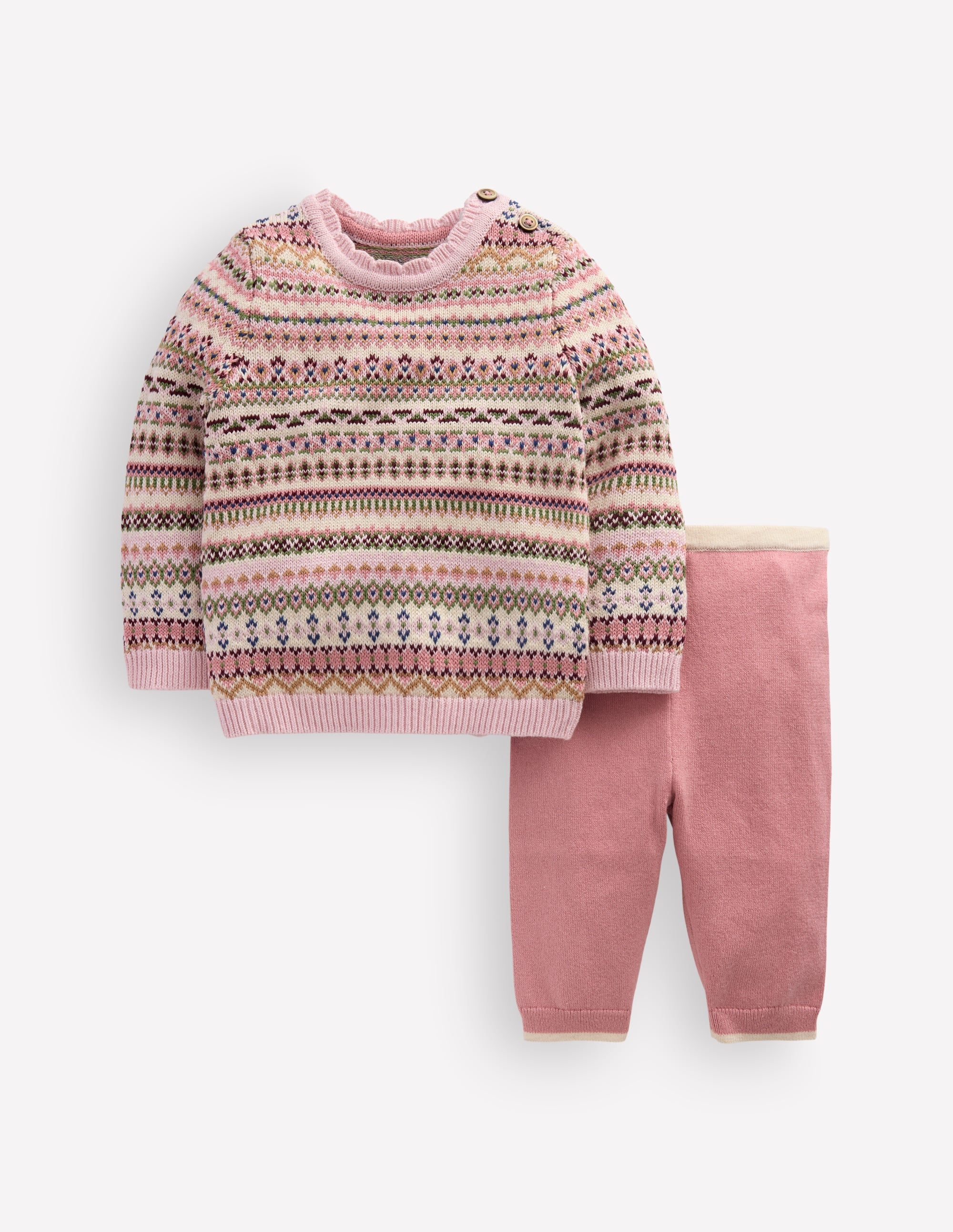 Fair Isle Knitted Jumper Set-Pink Heather - Image 1
