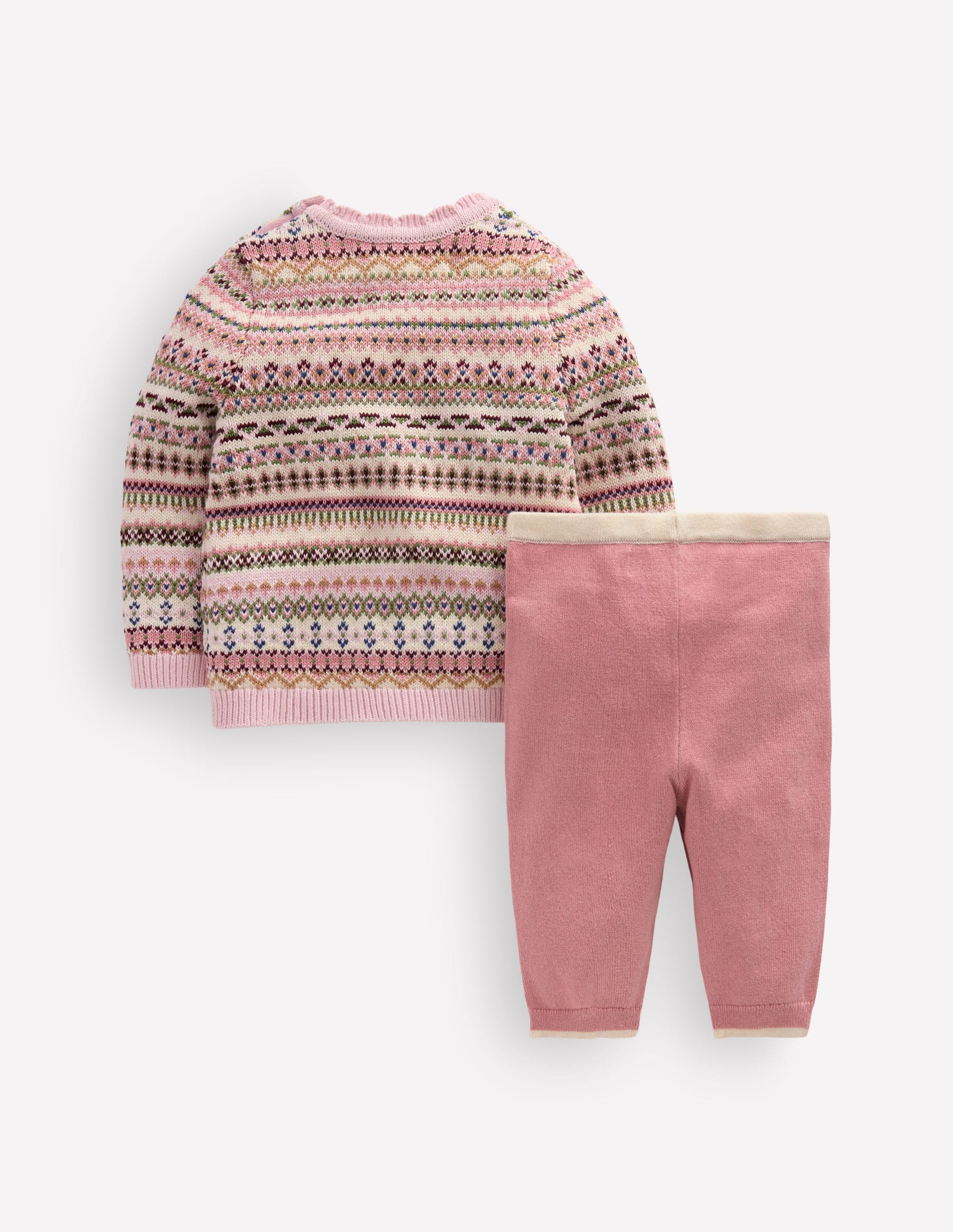 Fair Isle Knitted Jumper Set-Pink Heather-2