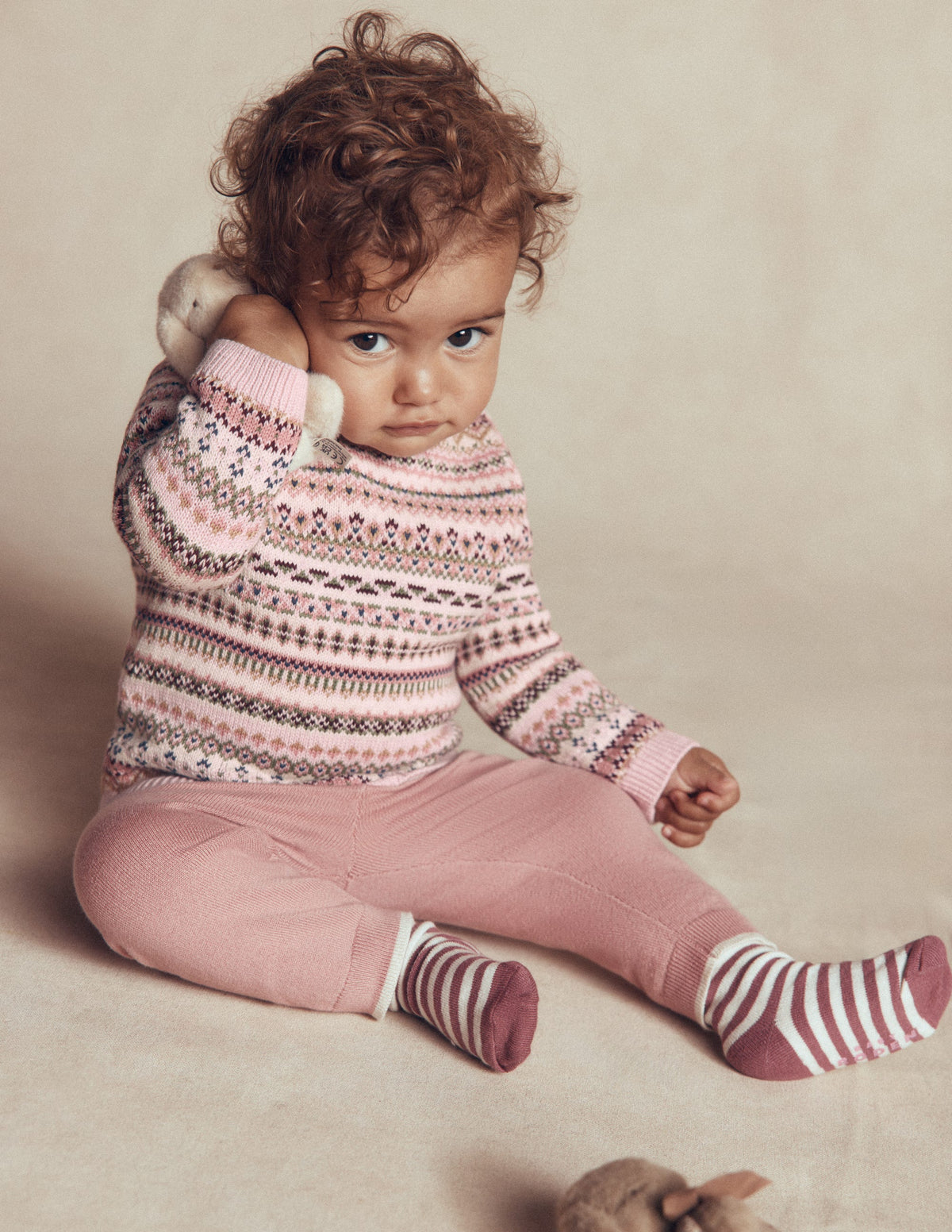 Fair Isle Knitted Jumper Set-Pink Heather-1