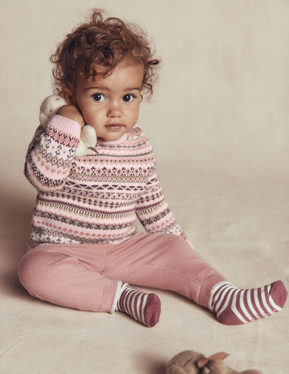 Fair Isle Knitted Jumper Set-Pink Heather-2