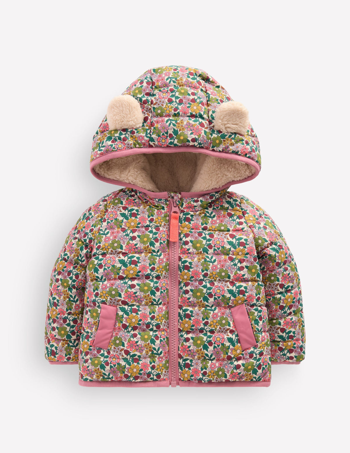 Cosy Lined Puffer Jacket-Papyrus Raspberry Floral - Image 1