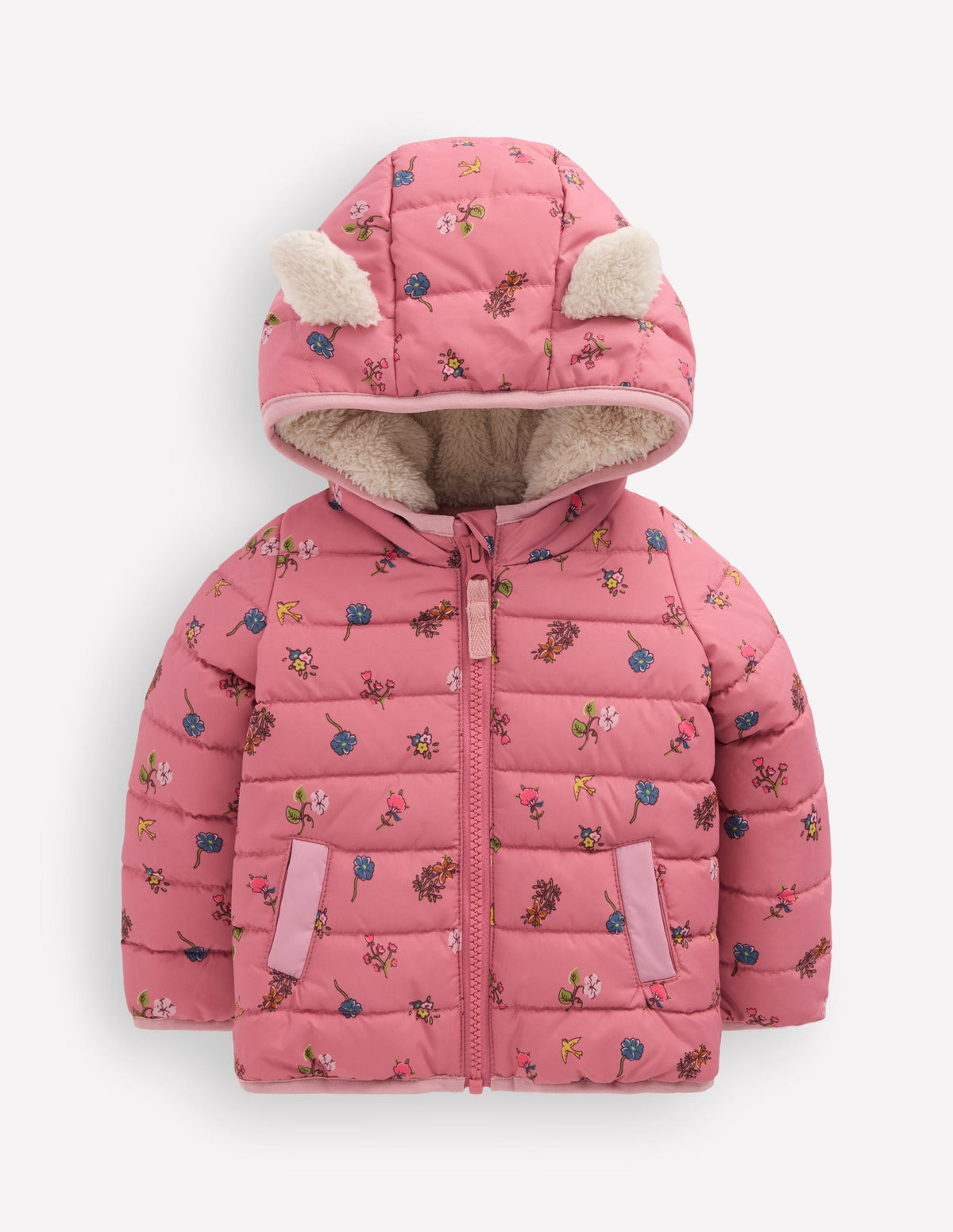 Cosy Lined Puffer Jacket-Pink Spaced Floral-1