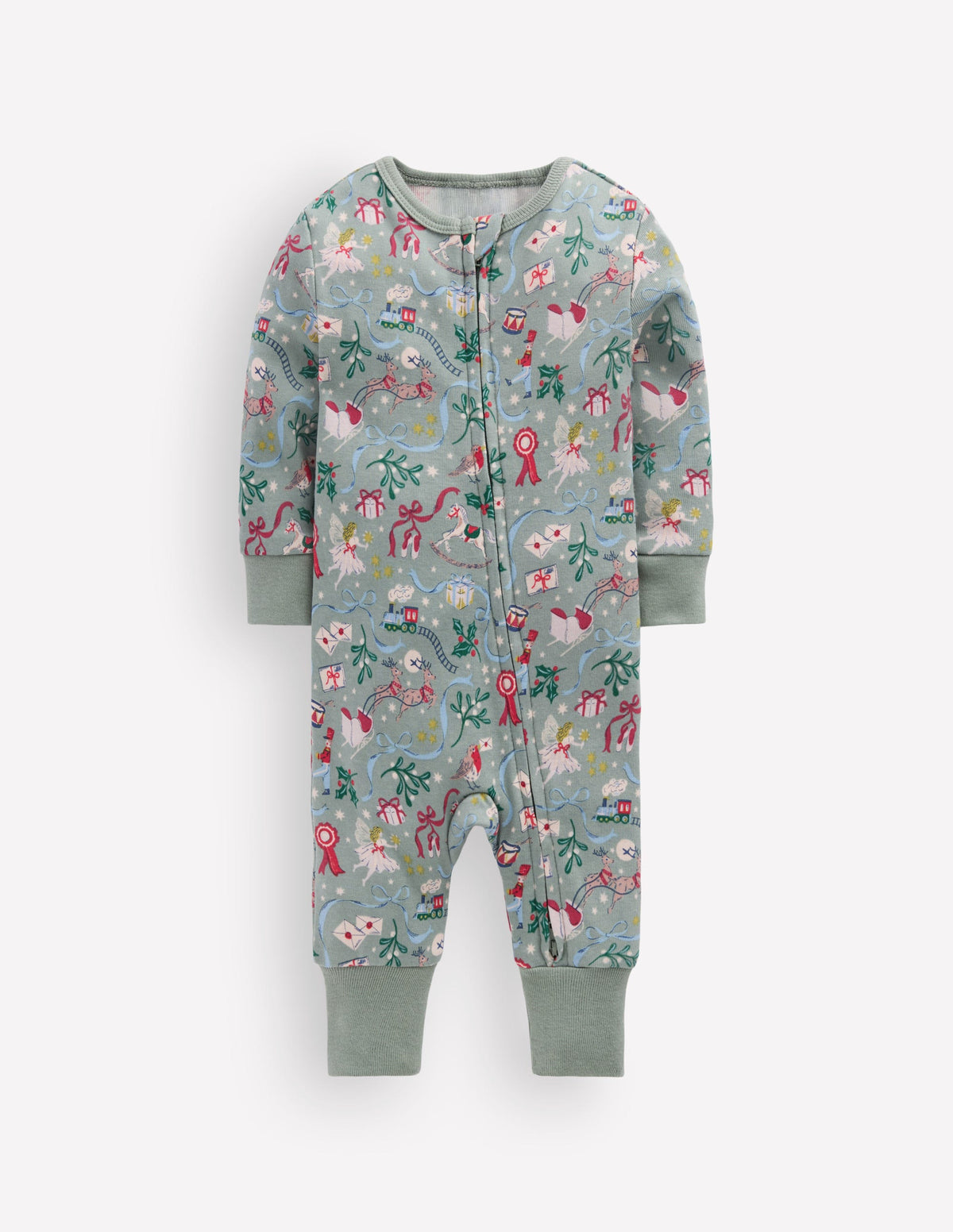 All-in-One Jersey Romper-Larch Green Festive-1