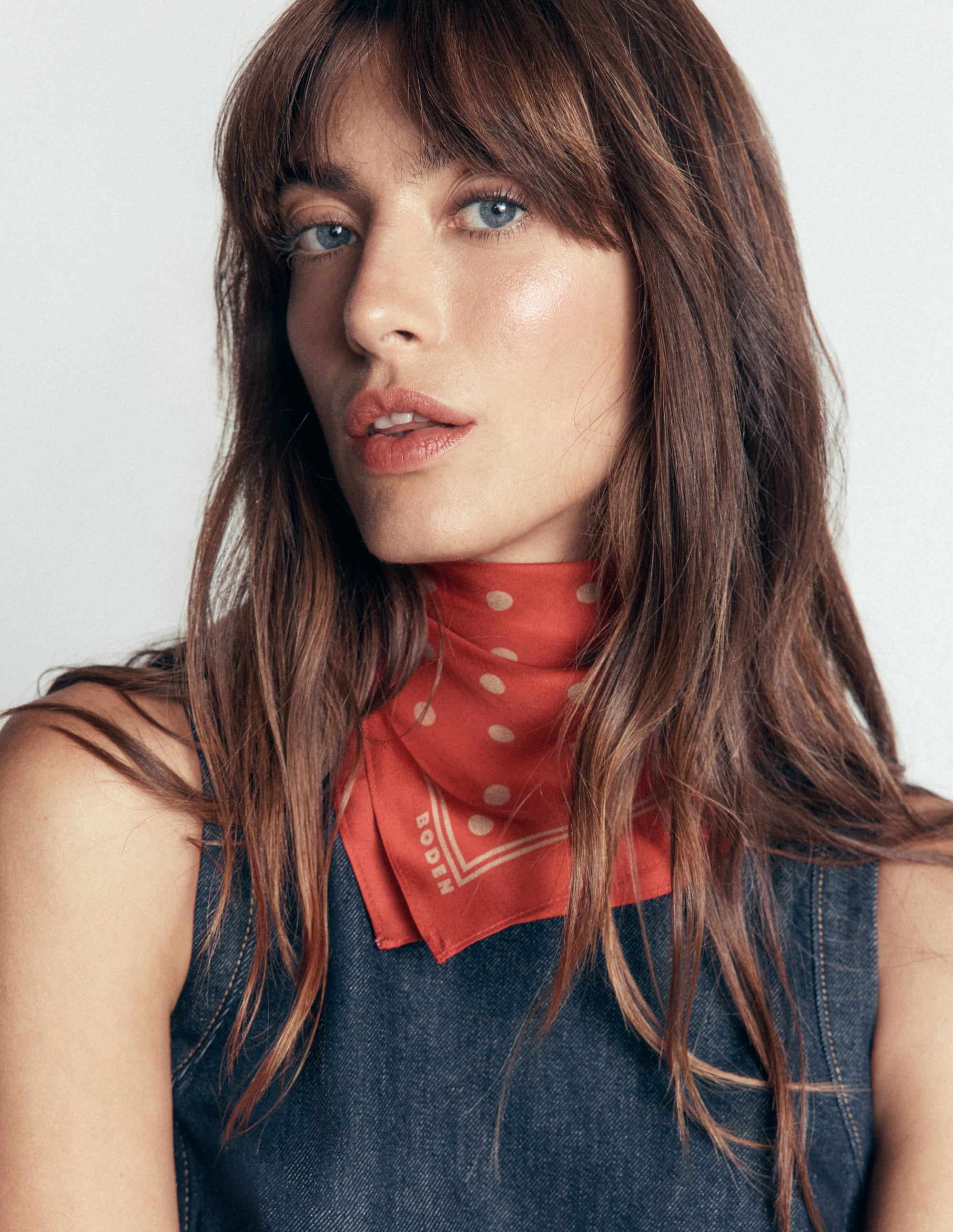 Elisabeth Silk Square Scarf-Red, Camel Spot - Image 2