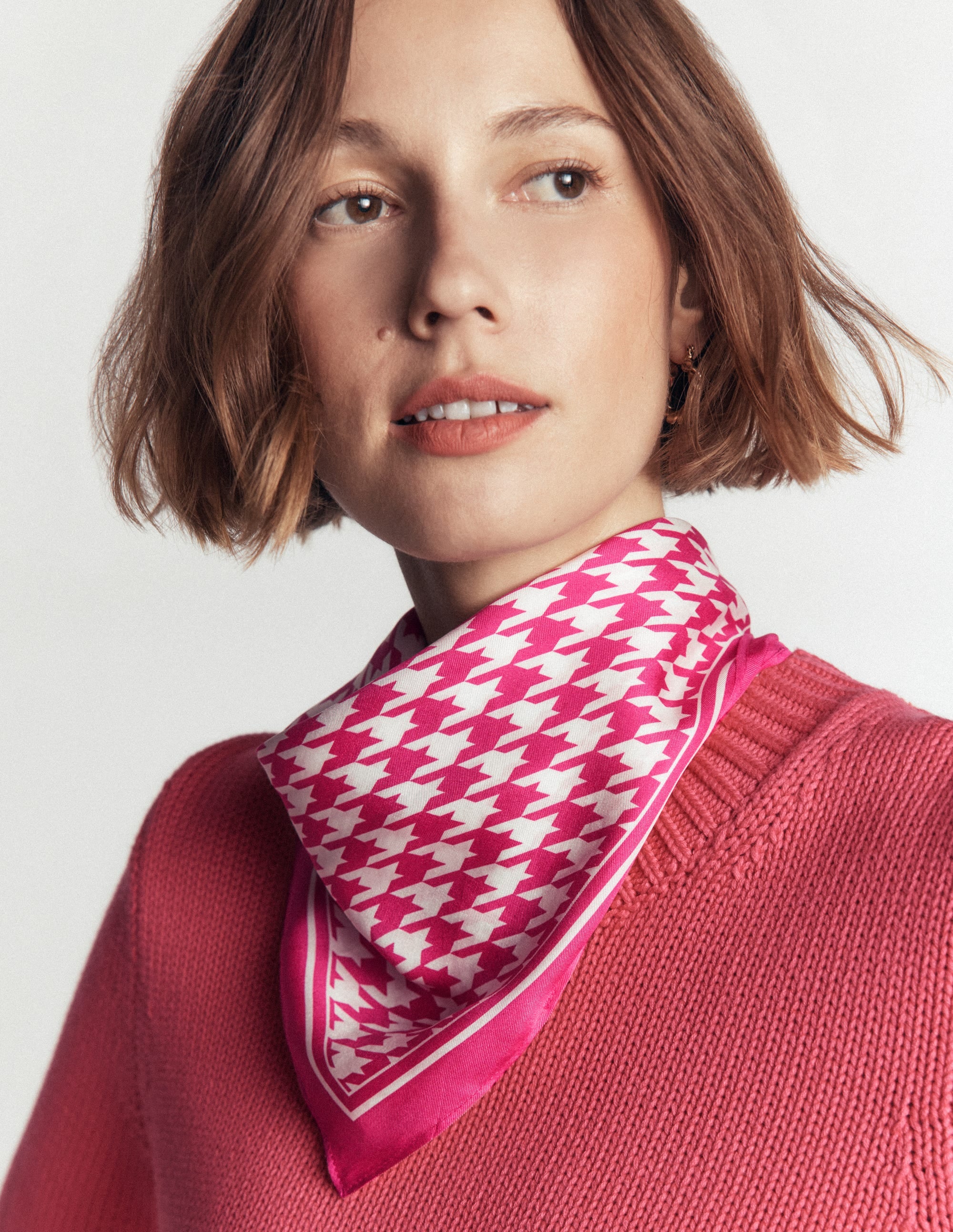 Elisabeth Silk Square Scarf-Pink Peony, Houndstooth - Image 2