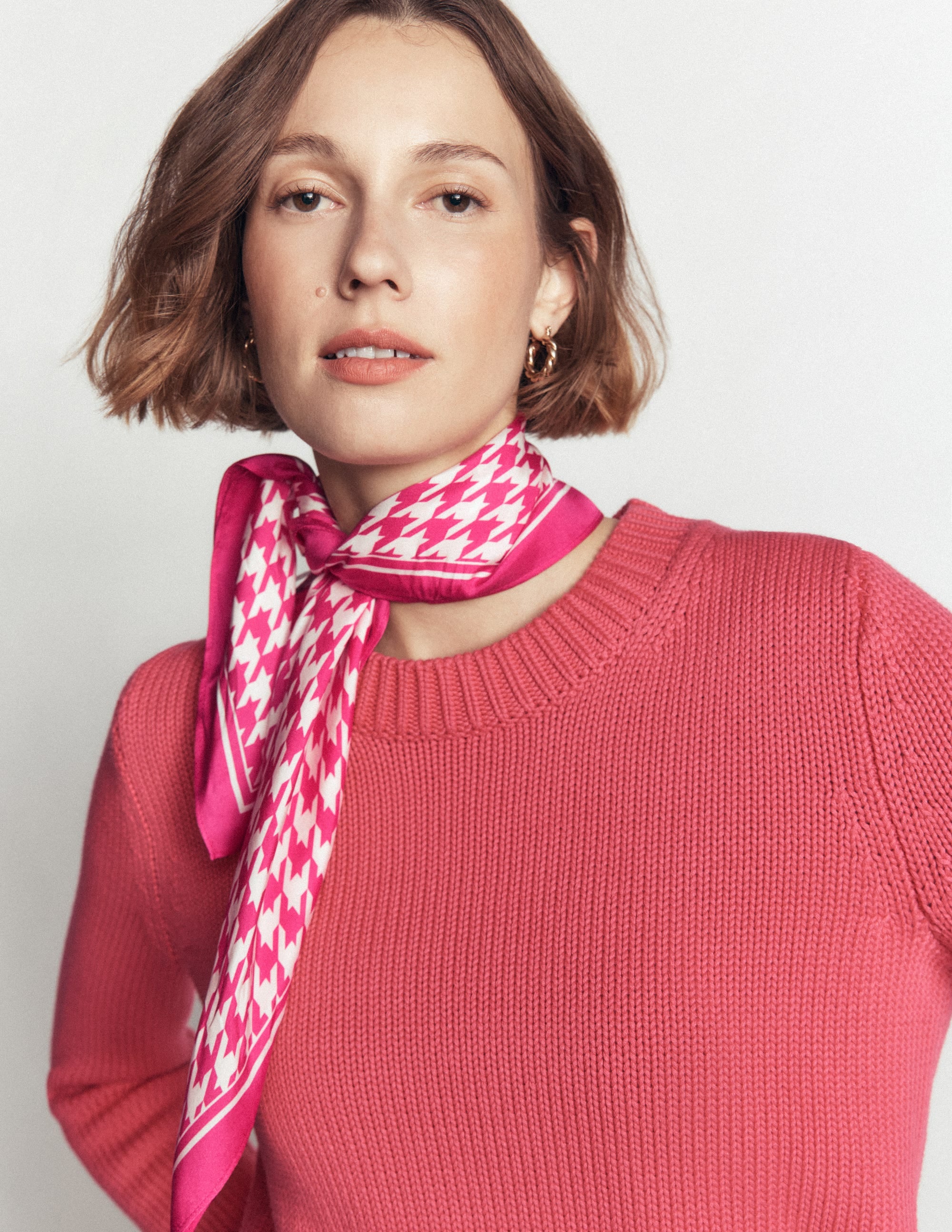 Elisabeth Silk Square Scarf-Pink Peony, Houndstooth - Image 3