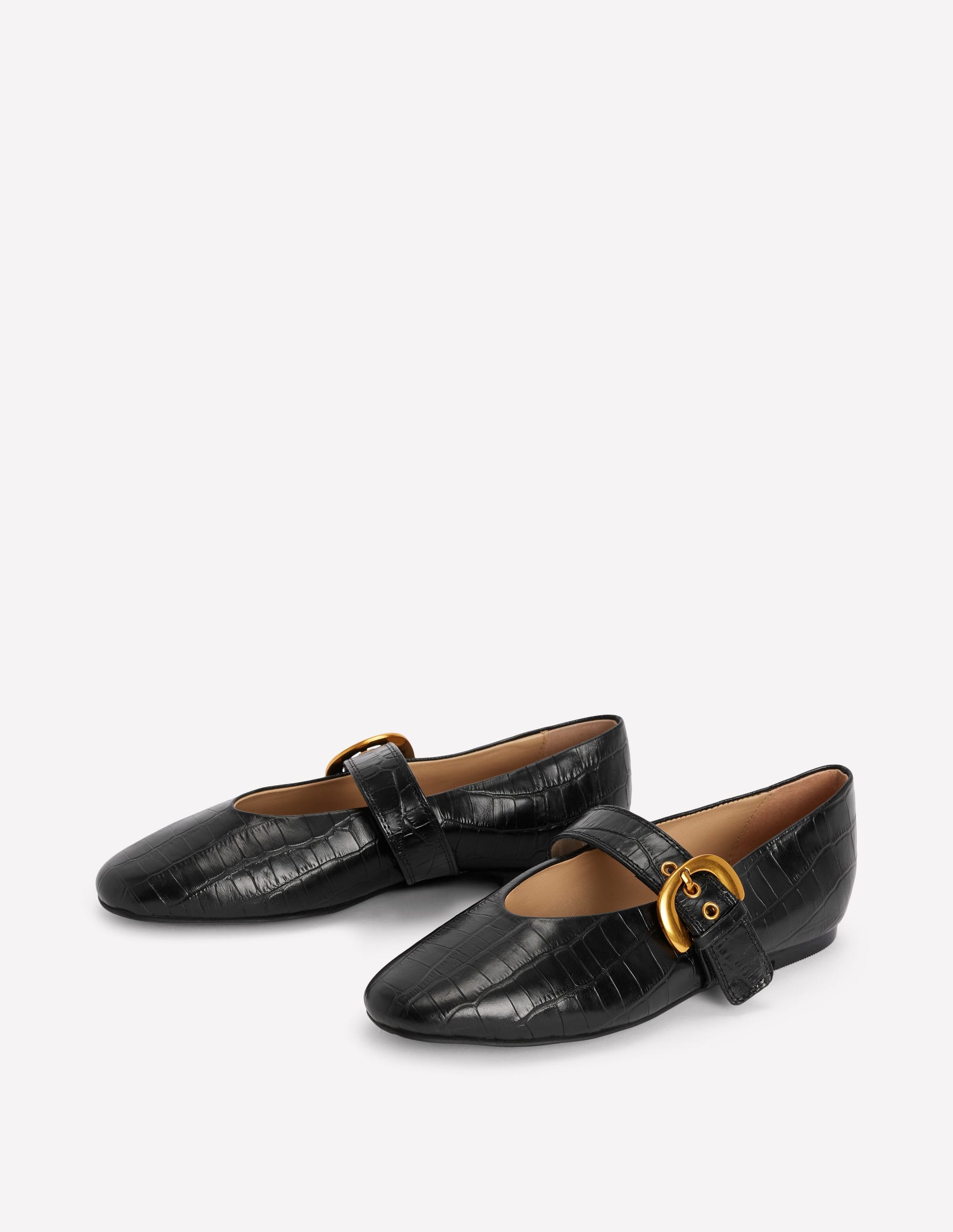 Kylie Flat Buckle Mary Janes-Black Croc Embossed-4