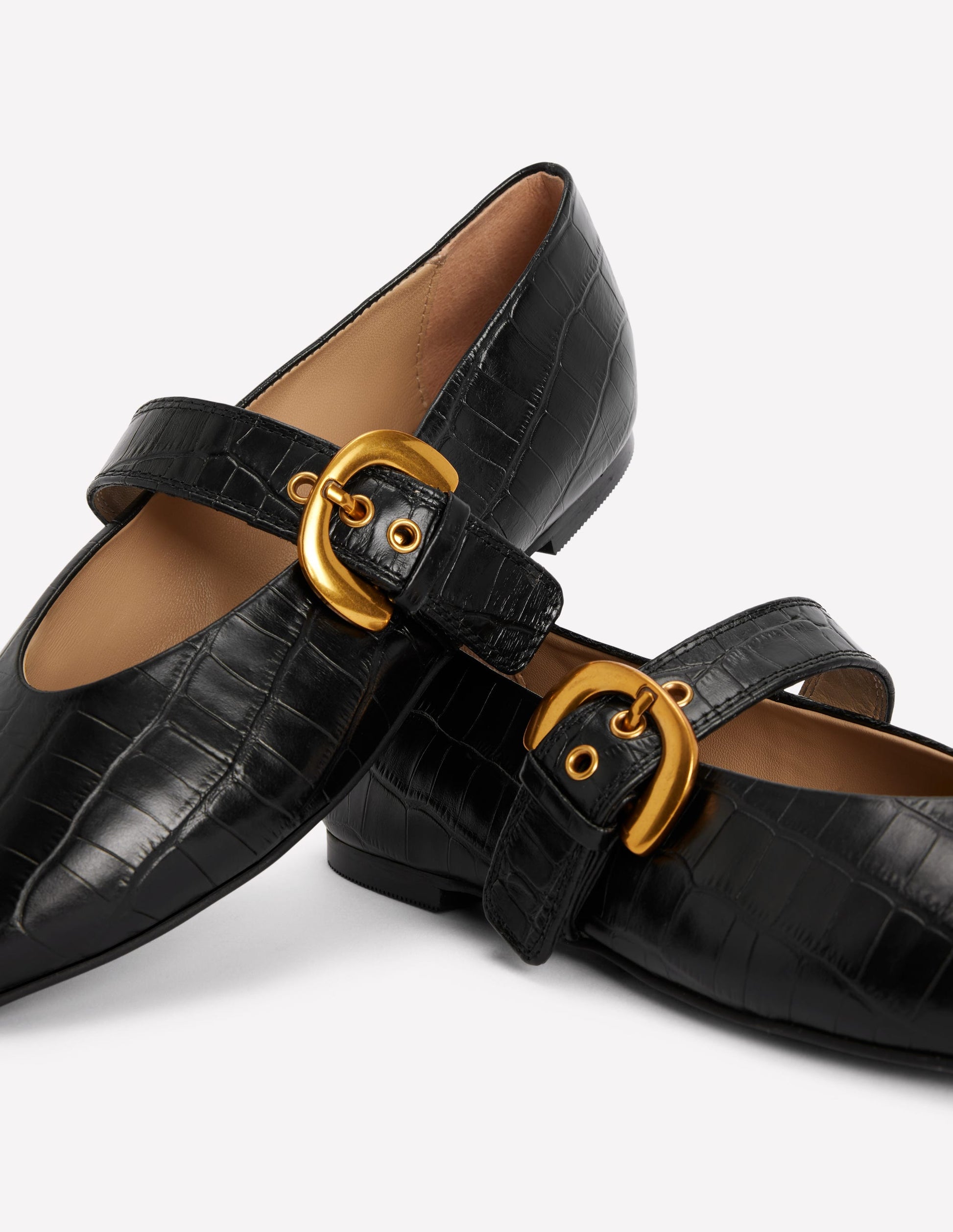 Kylie Flat Buckle Mary Janes-Black Croc Embossed-5