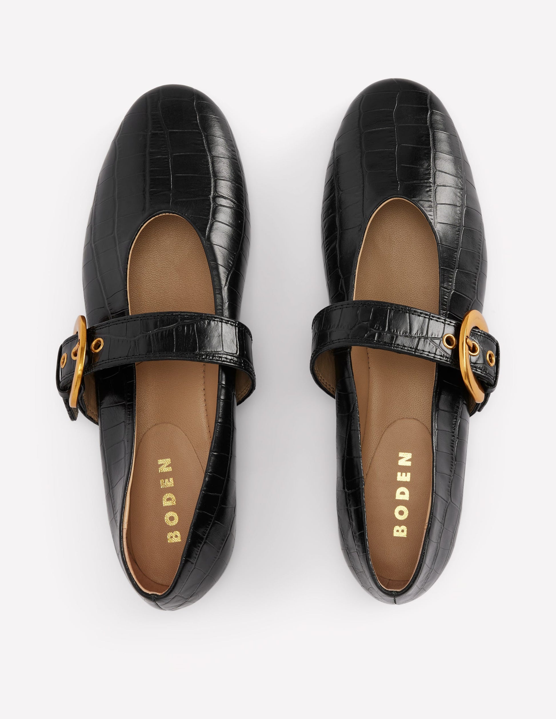 Kylie Flat Buckle Mary Janes-Black Croc Embossed-6