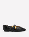 Kylie Flat Buckle Mary Janes-Black Croc Embossed