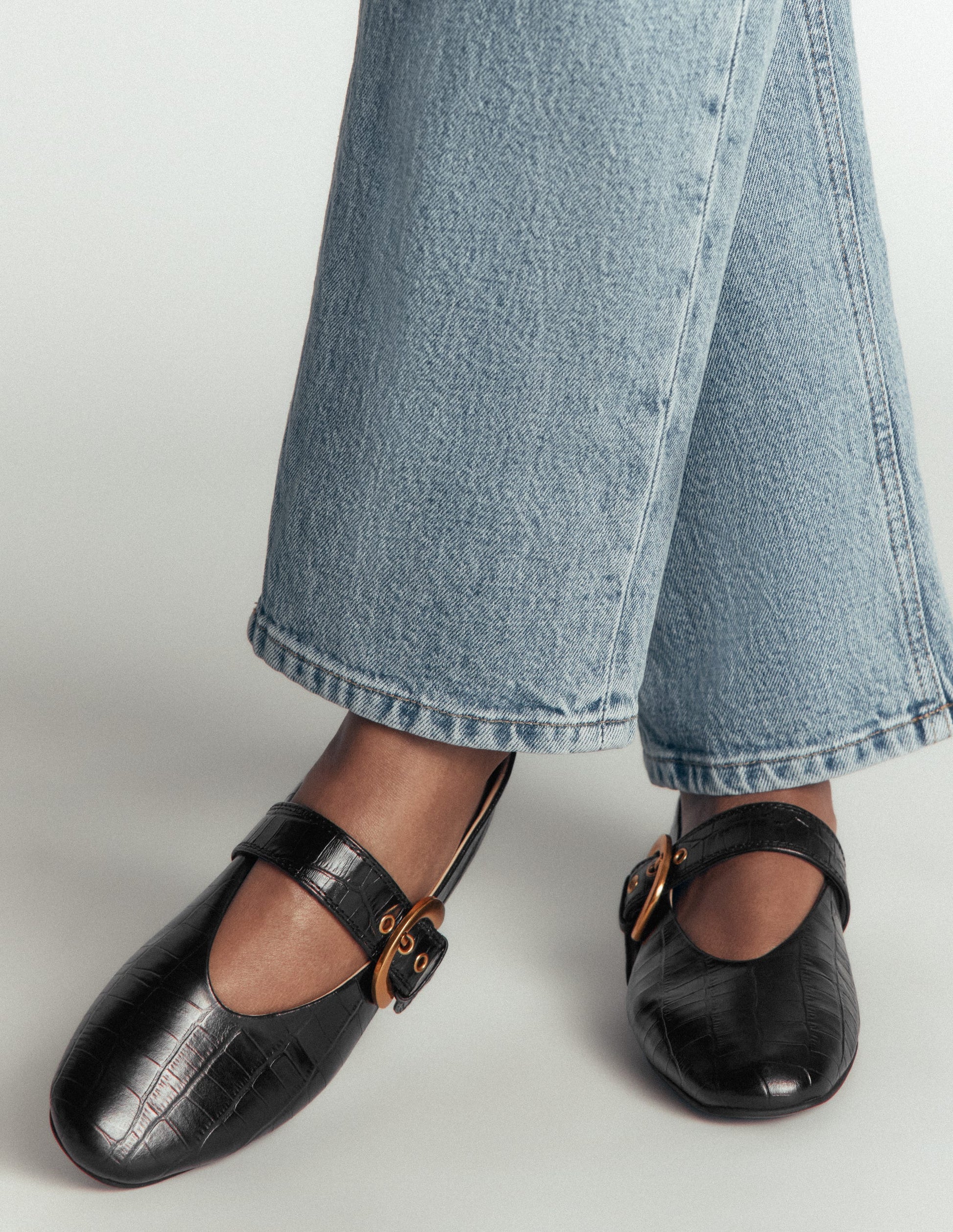 Kylie Flat Buckle Mary Janes-Black Croc Embossed-2