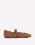 Camilla Ruched Ballet Flats-Raw Umber Suede