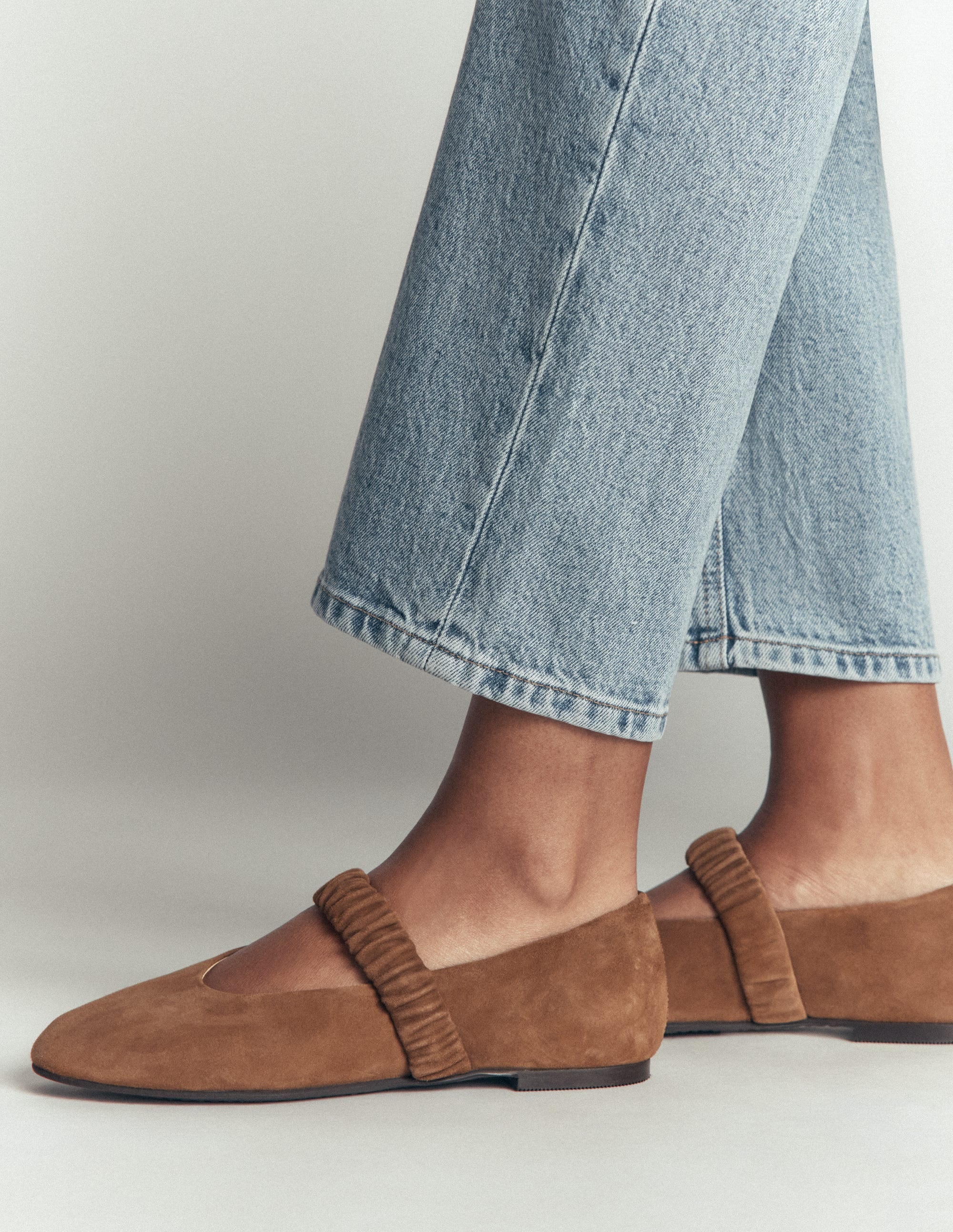 Camilla Ruched Ballet Flats-Raw Umber Suede - Image 1