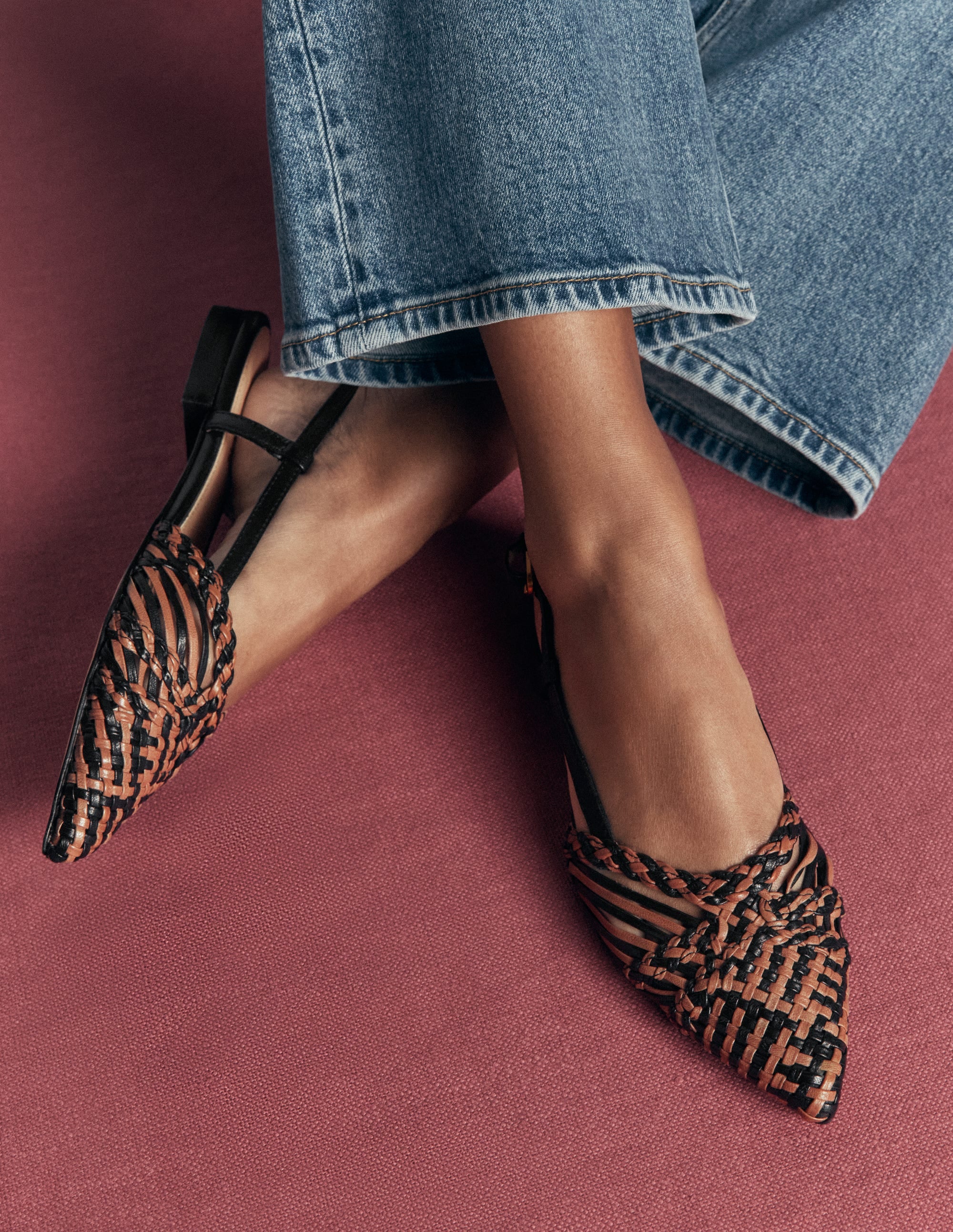 Woven Detail Pointed Flats-Black/ Neutral - Image 1