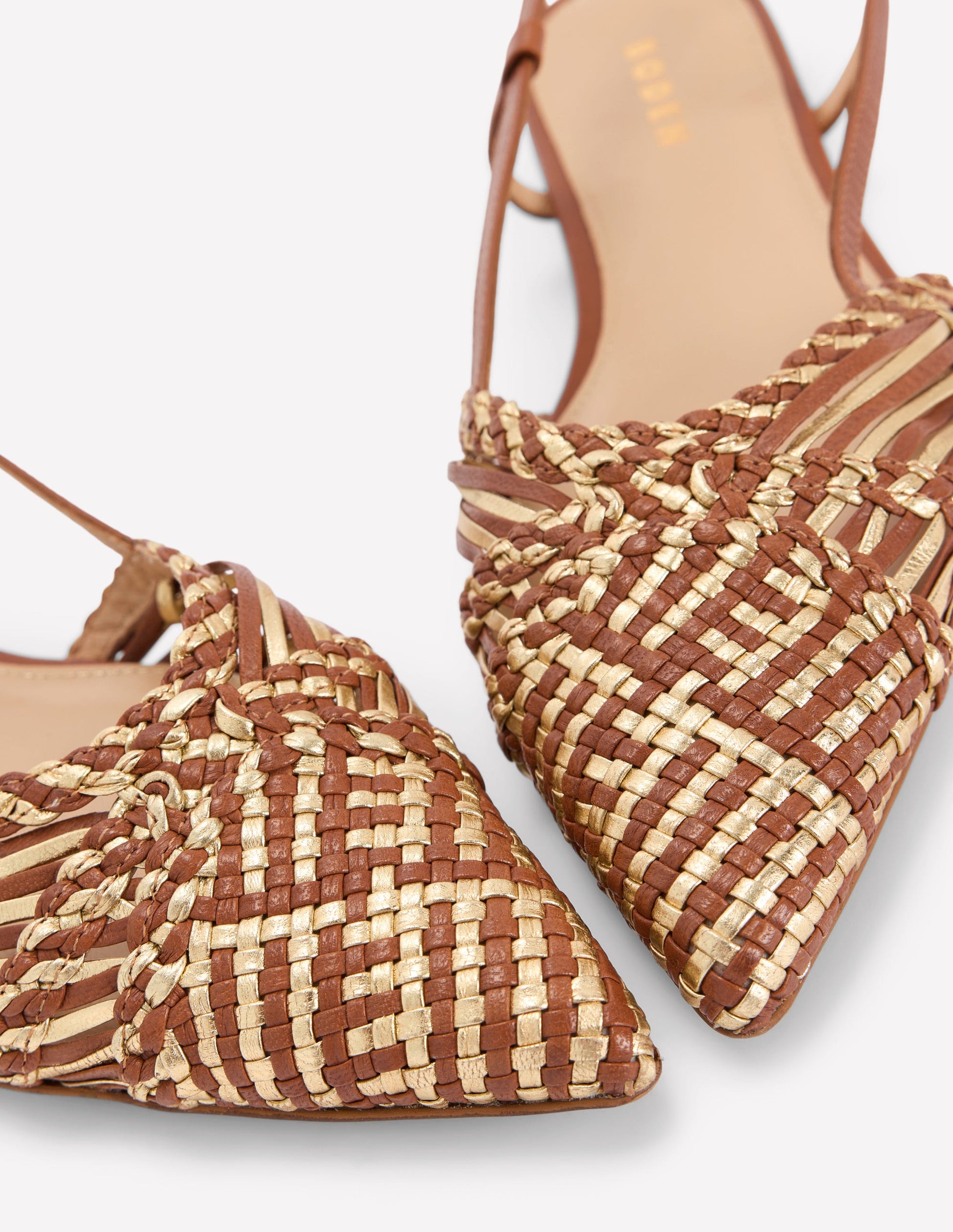 Woven Detail Pointed Flats-Tan/ Gold-4