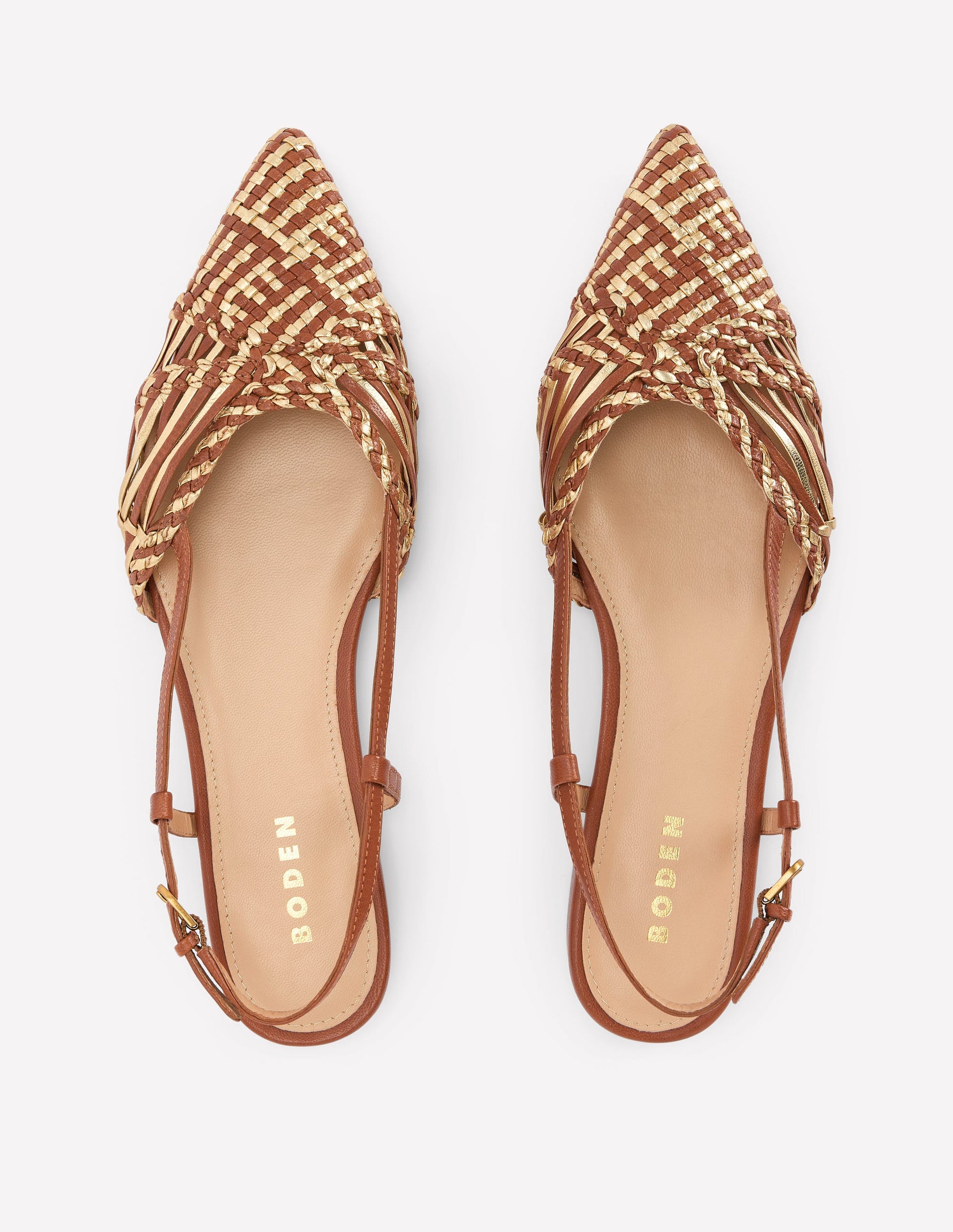 Woven Detail Pointed Flats-Tan/ Gold-5