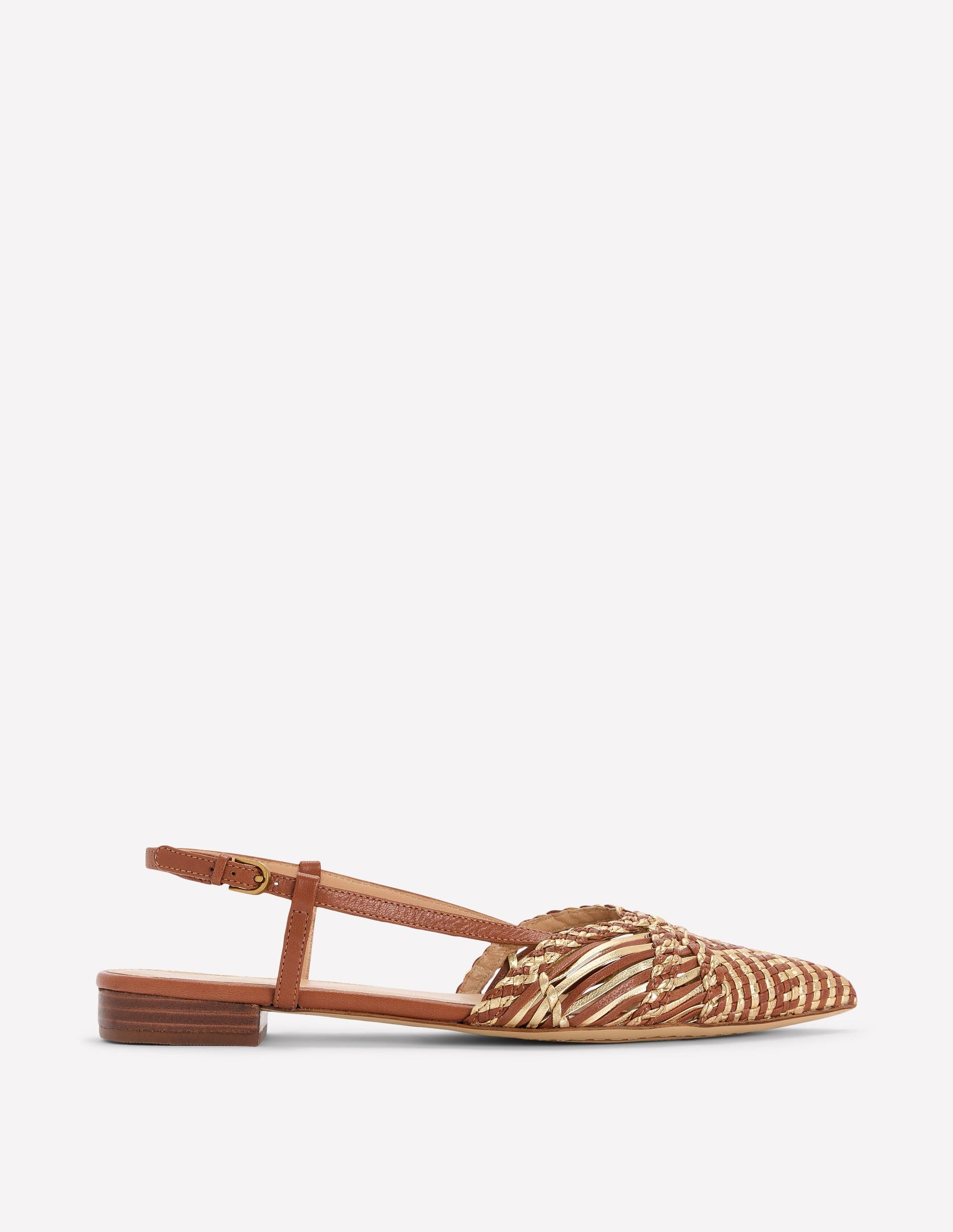 Woven Detail Pointed Flats-Tan/ Gold-2