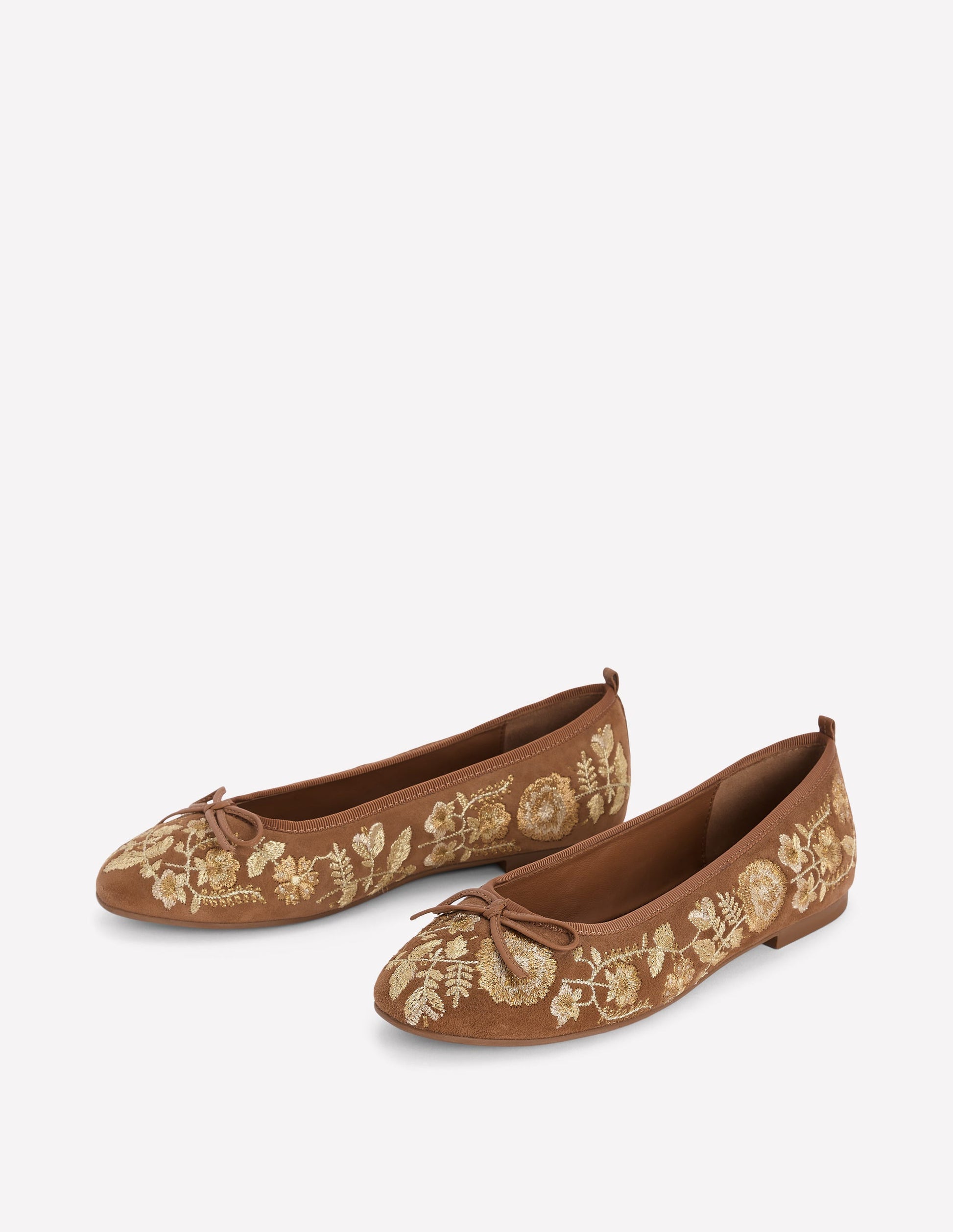 Patti Round Toe Ballet Flats-Gold Embroidered-3