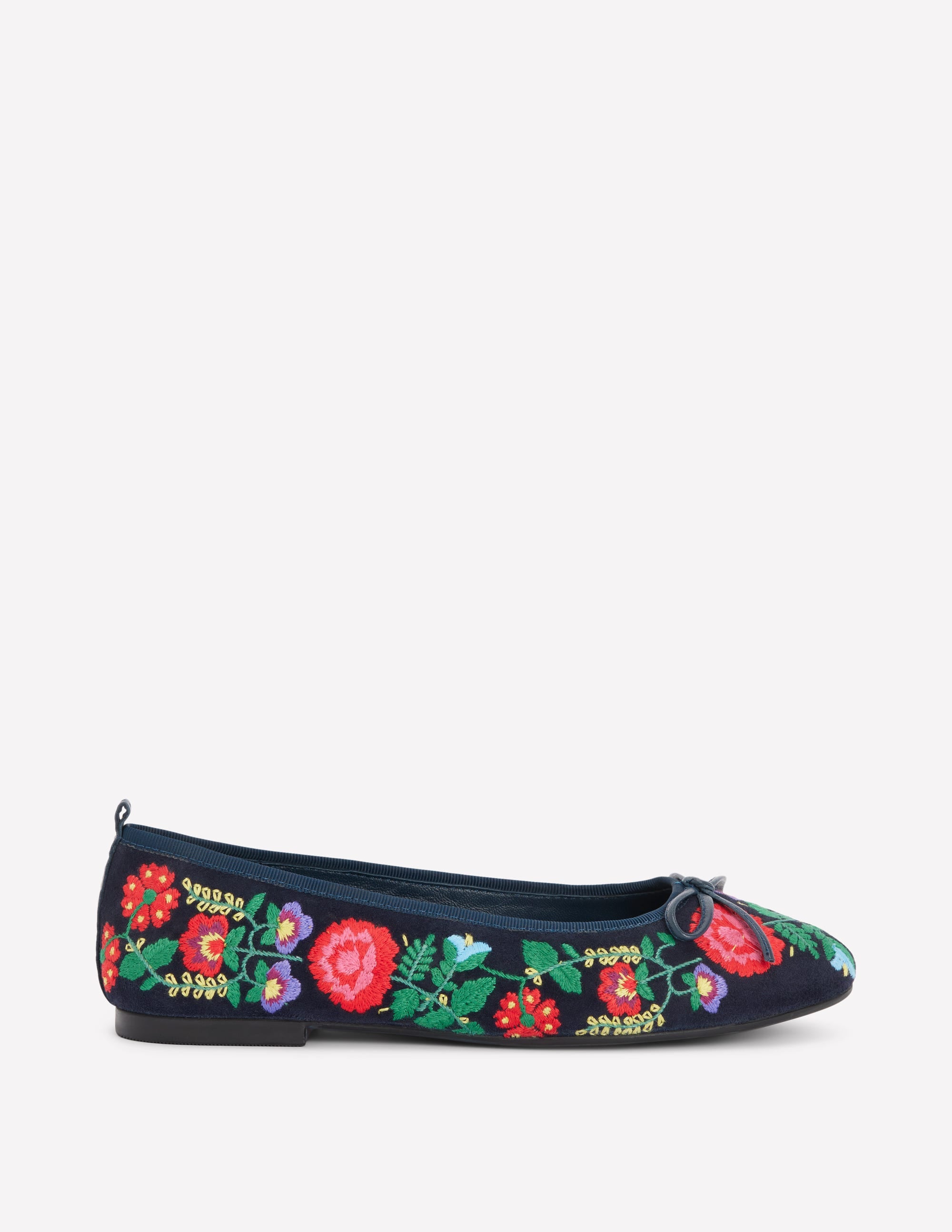 Patti Round Toe Ballet Flats-Navy Embroidered - Image 1