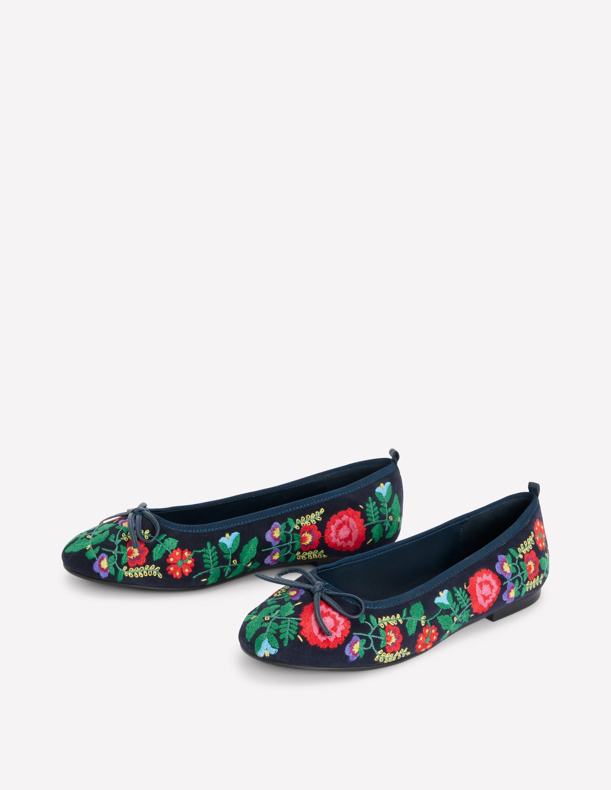 Patti Round Toe Ballet Flats-Navy Embroidered - Image 3