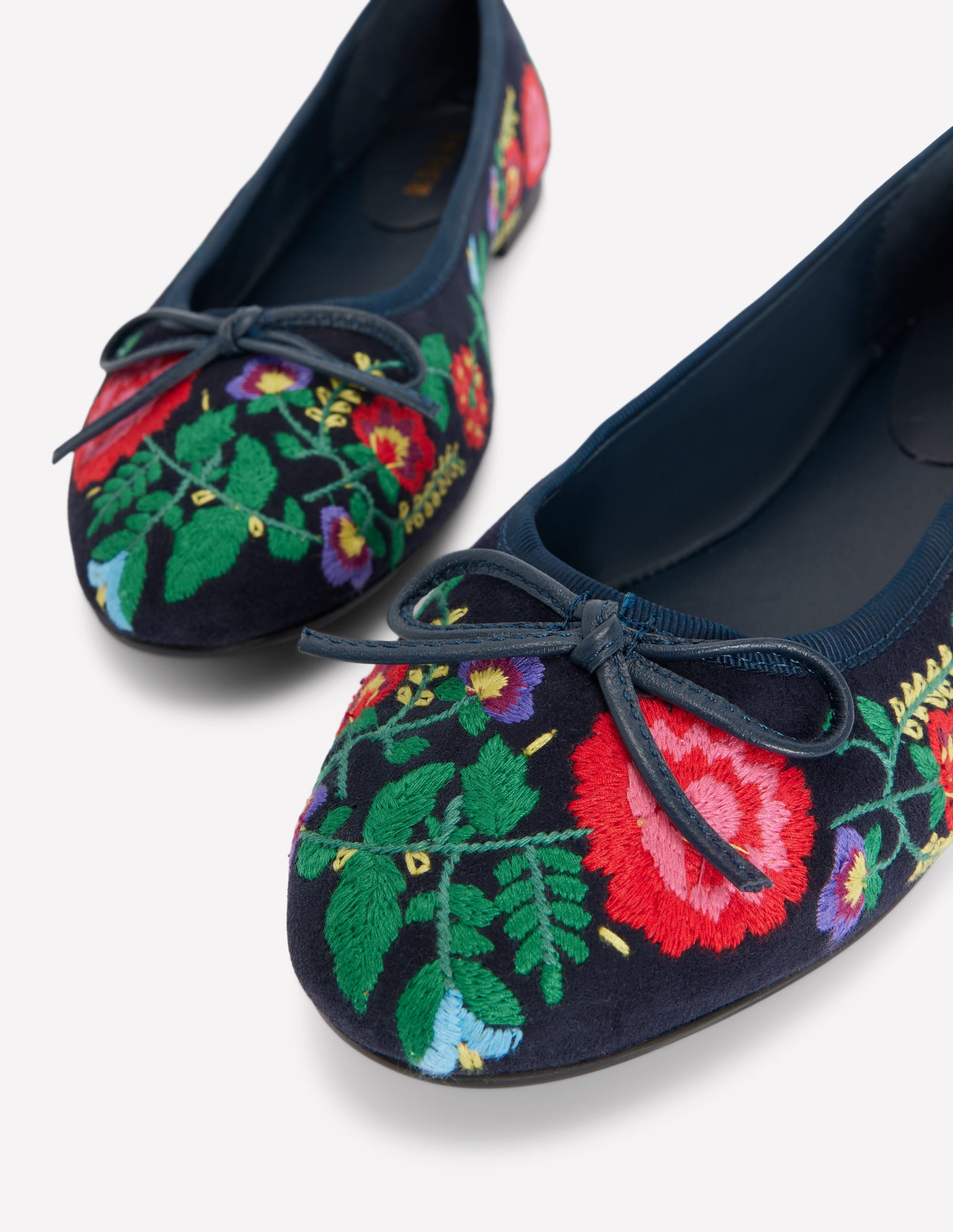 Patti Round Toe Ballet Flats-Navy Embroidered - Image 4