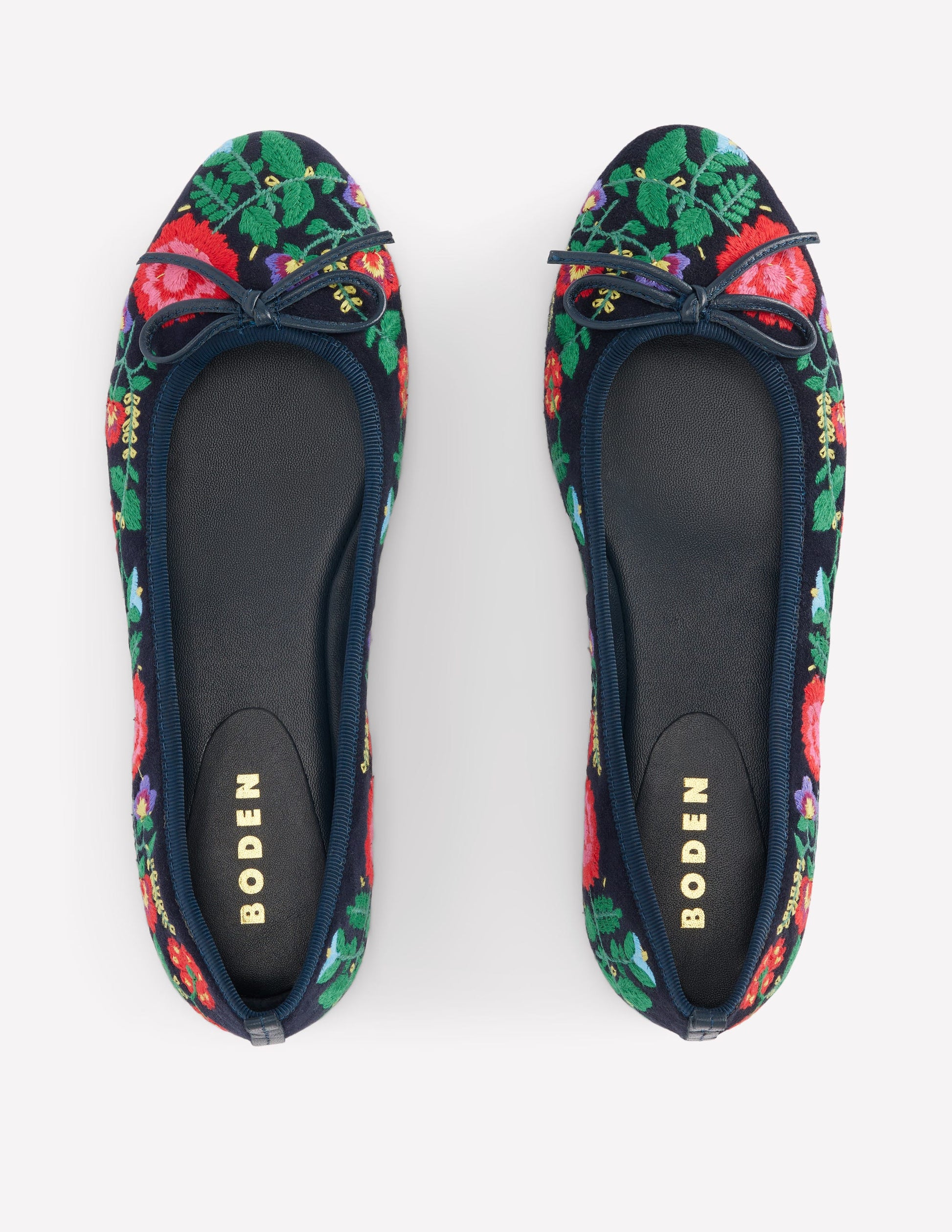 Patti Round Toe Ballet Flats-Navy Embroidered-5