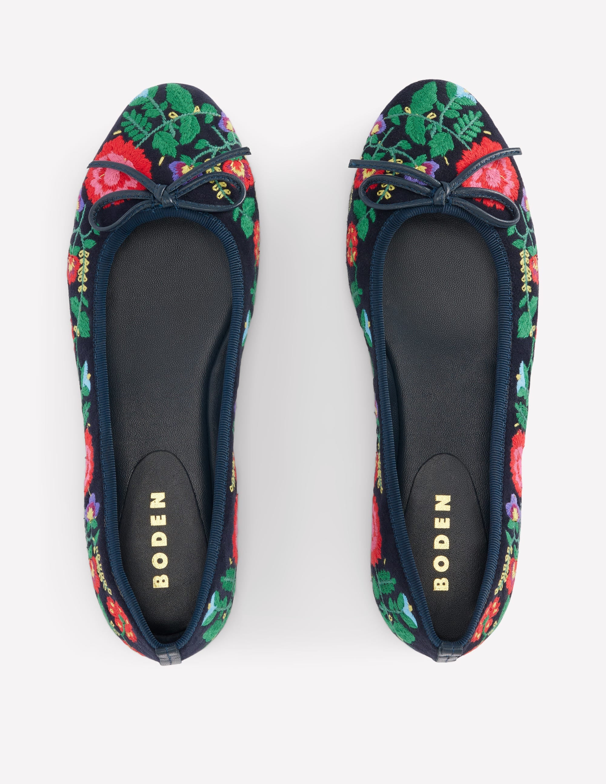 Patti Round Toe Ballet Flats-Navy Embroidered - Image 5
