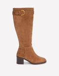 Buckle Detail Knee Boots-Cognac